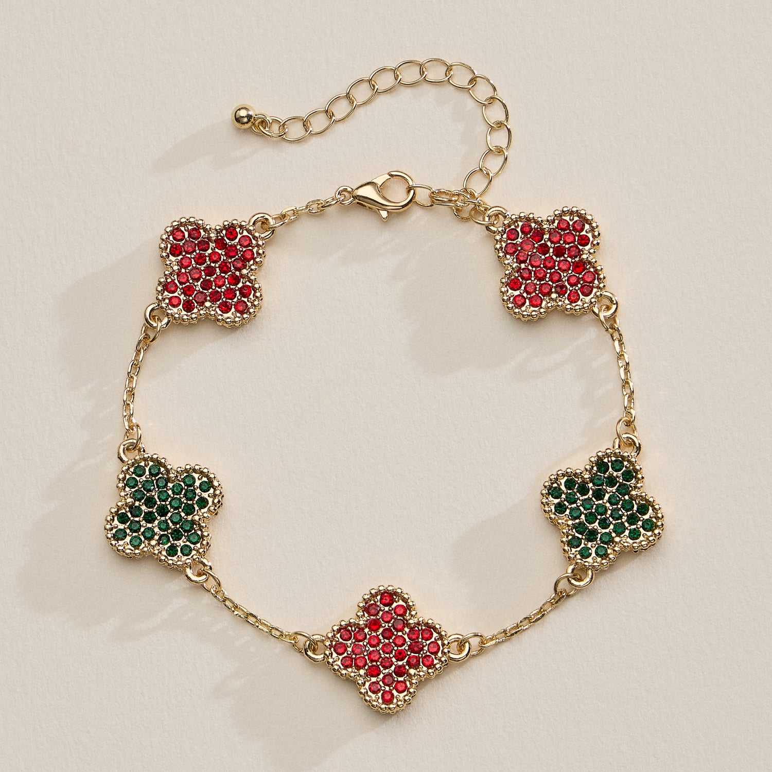 Gold Chain Bracelet with Crystal Flower Charms