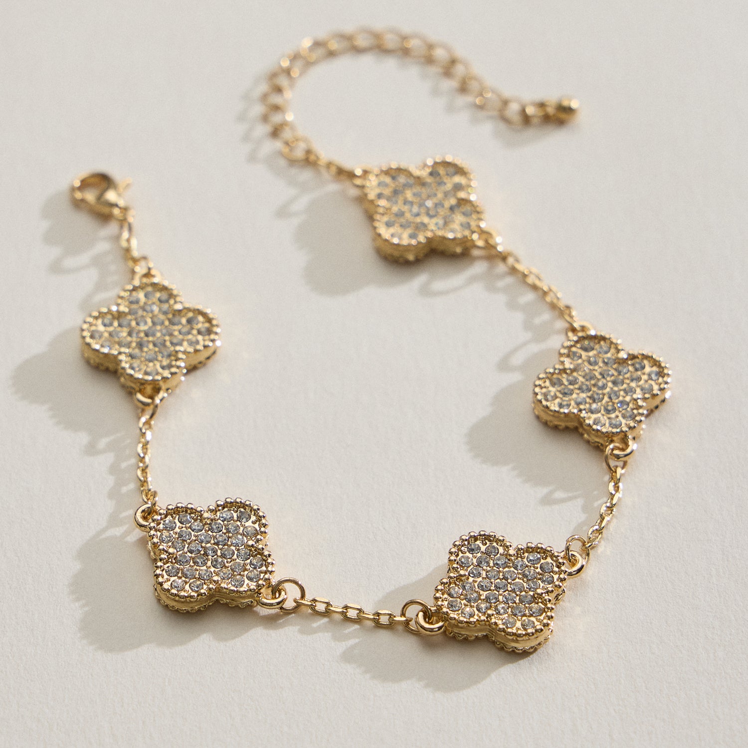 Gold Chain Bracelet with Crystal Flower Charms