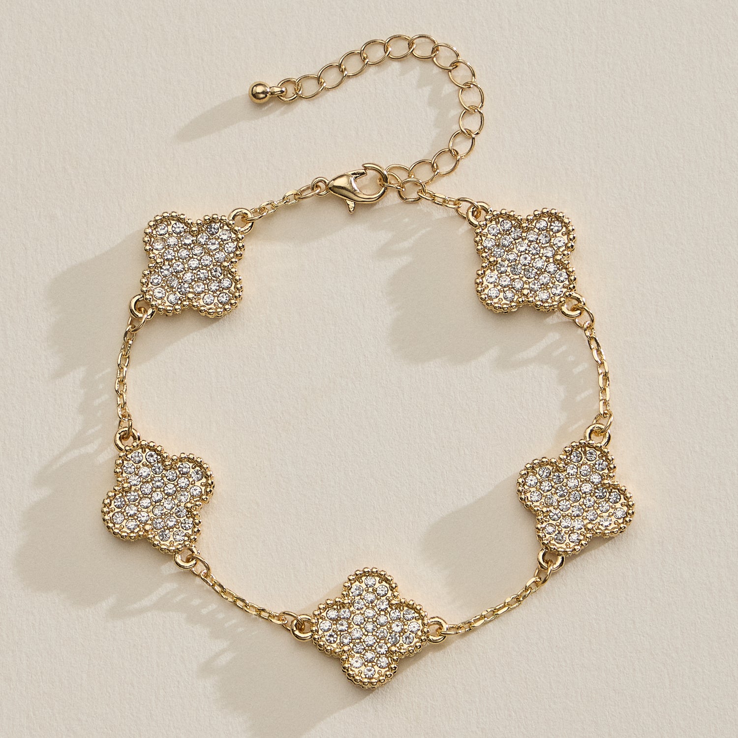 Gold Chain Bracelet with Crystal Flower Charms
