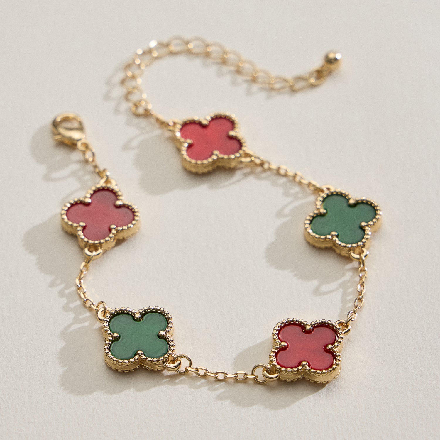 Gold Chain Bracelet with Crystal Flower Charms