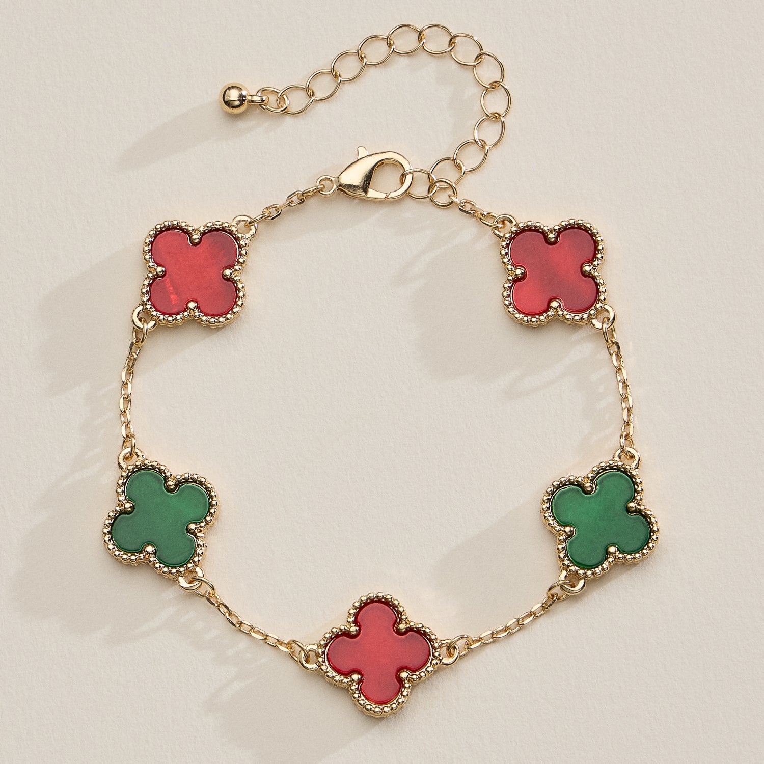 Gold Chain Bracelet with Crystal Flower Charms