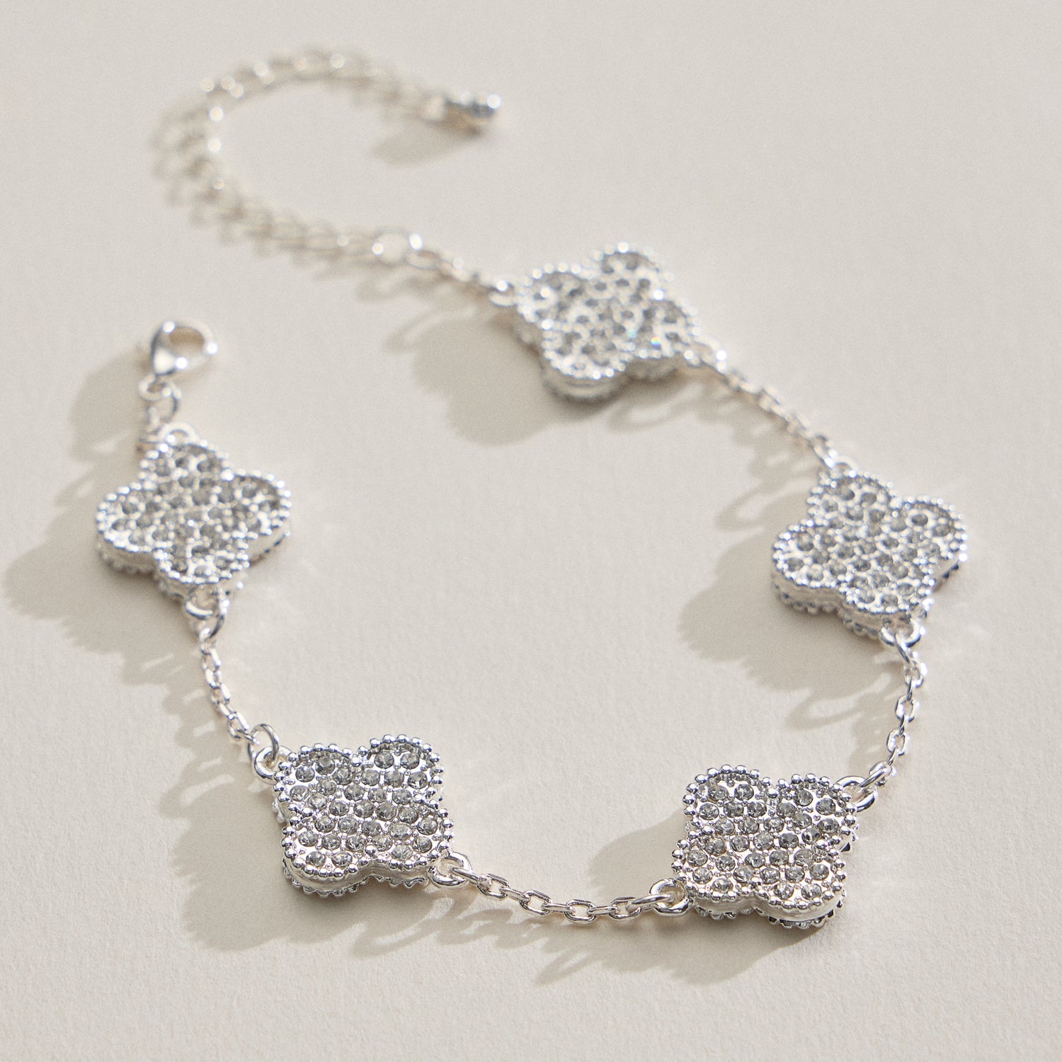 Gold Chain Bracelet with Crystal Flower Charms