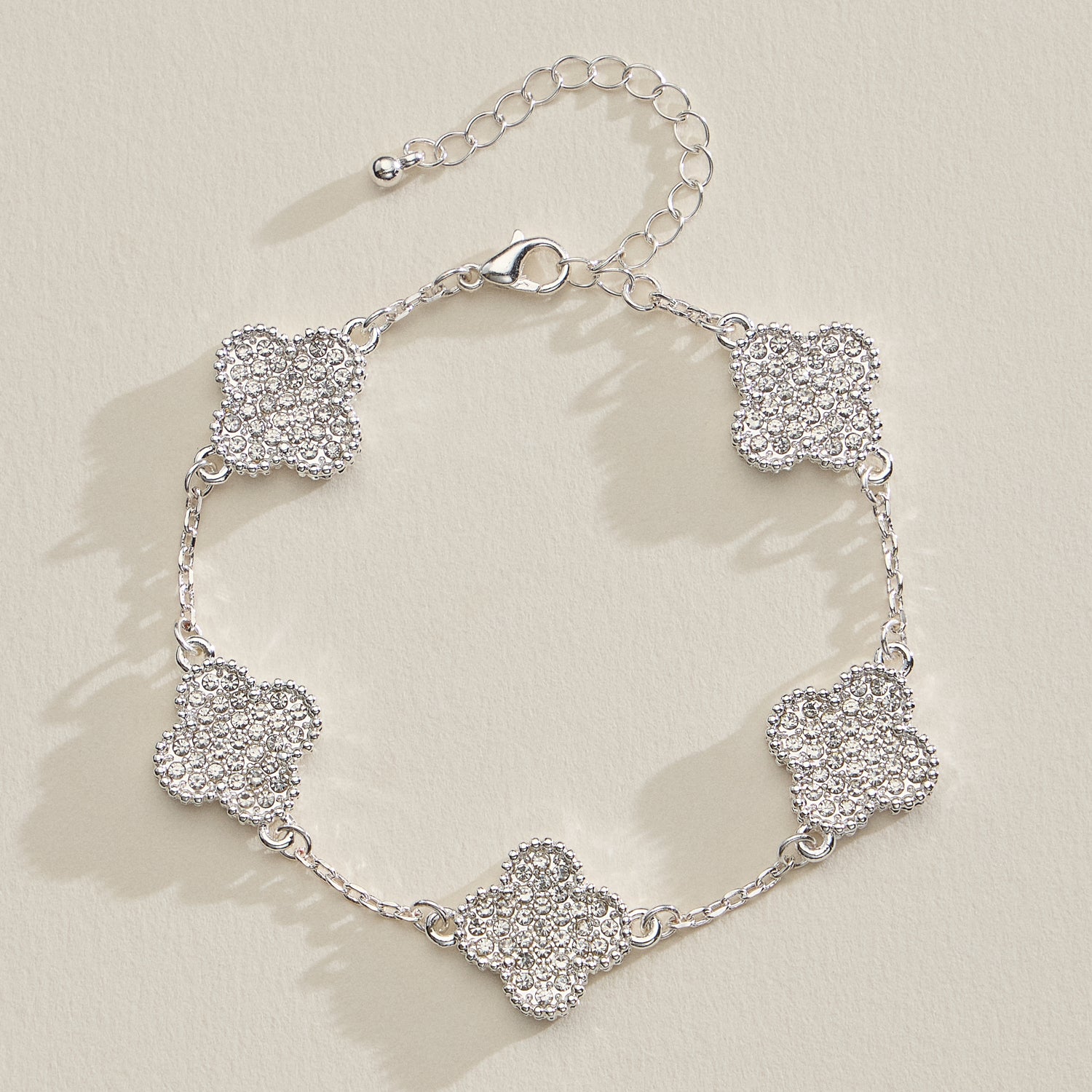 Gold Chain Bracelet with Crystal Flower Charms