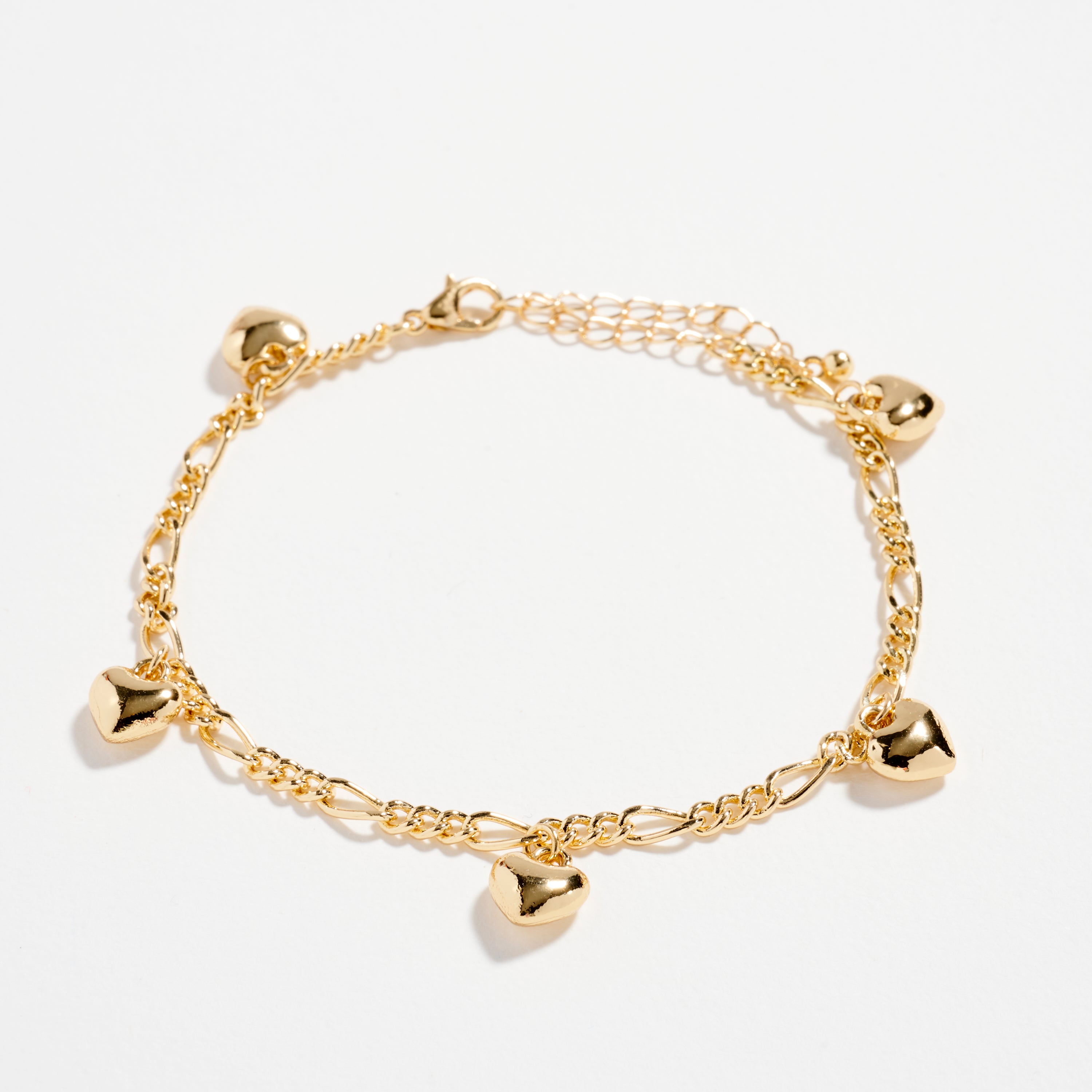 Gold Dipped Layered Heart Charm and Beaded Chain Bracelet Set – Toggle and Link Chain Design