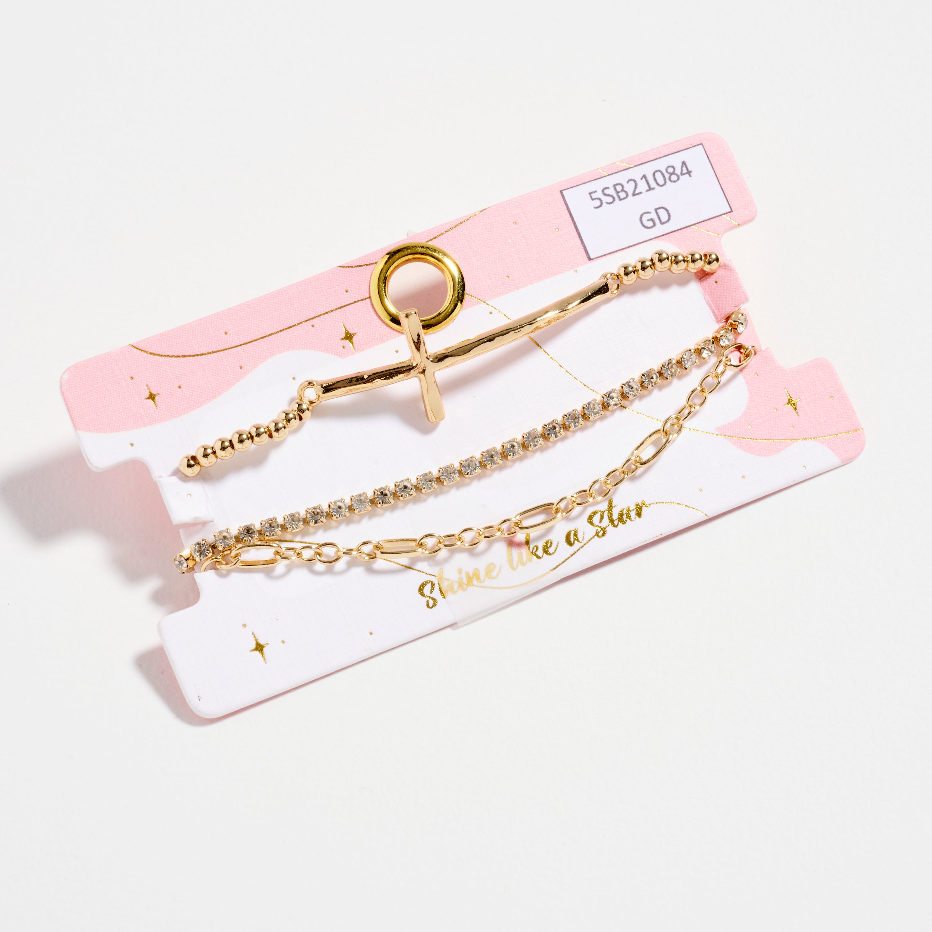 Triple Layer Chain & Gold-Dipped Bracelet with Cross Pendant