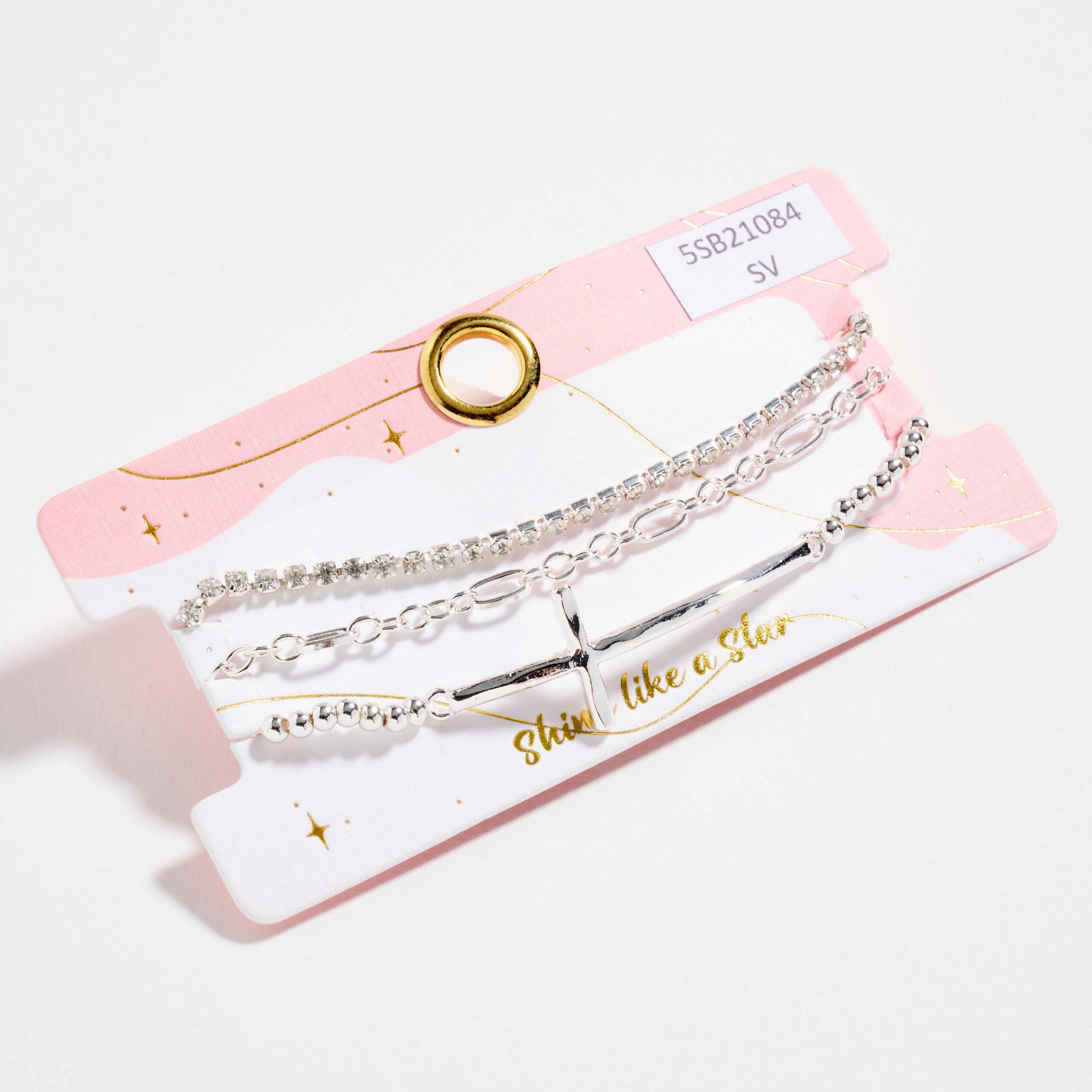 Triple Layer Chain & Gold-Dipped Bracelet with Cross Pendant