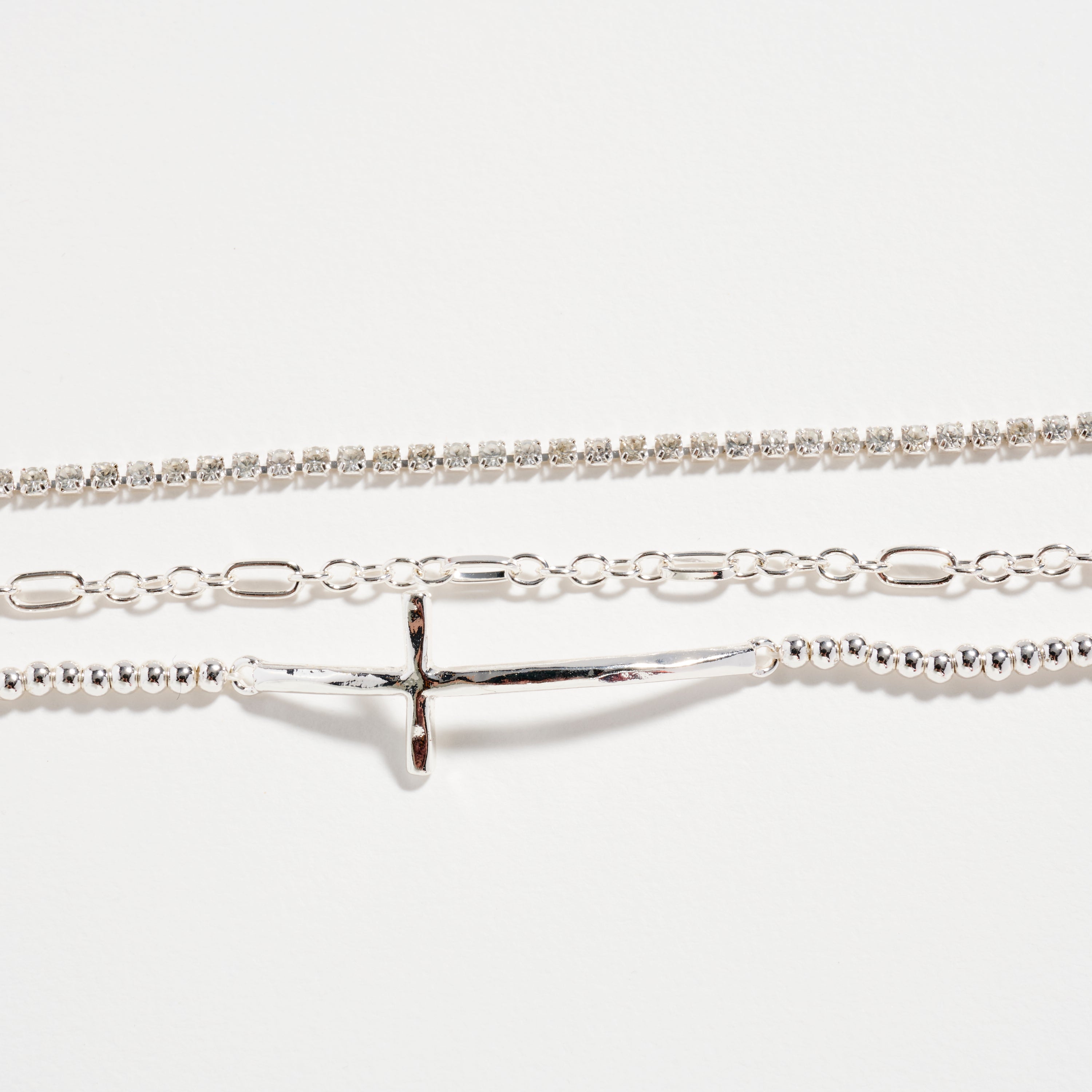 Triple Layer Chain & Gold-Dipped Bracelet with Cross Pendant