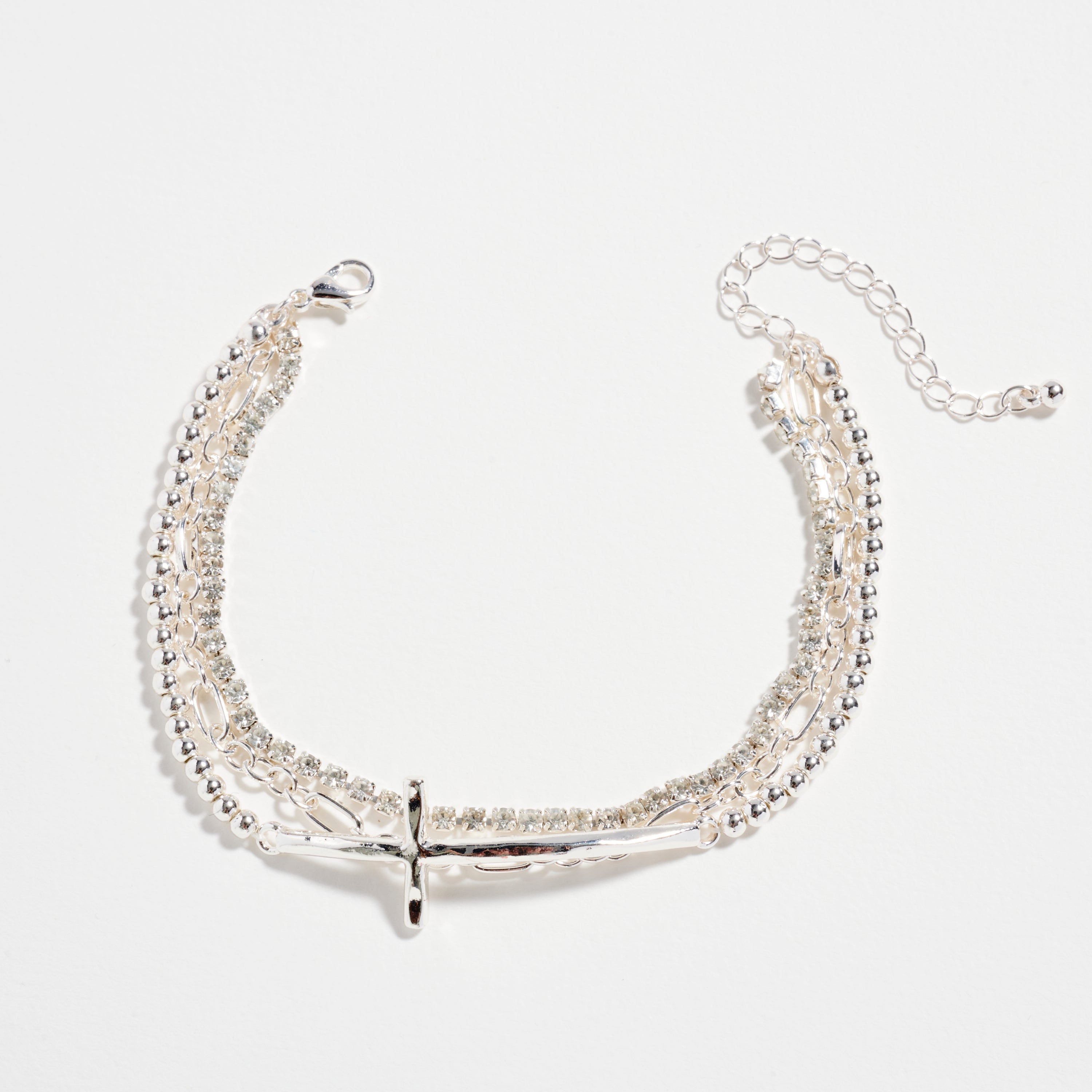 Triple Layer Chain & Gold-Dipped Bracelet with Cross Pendant