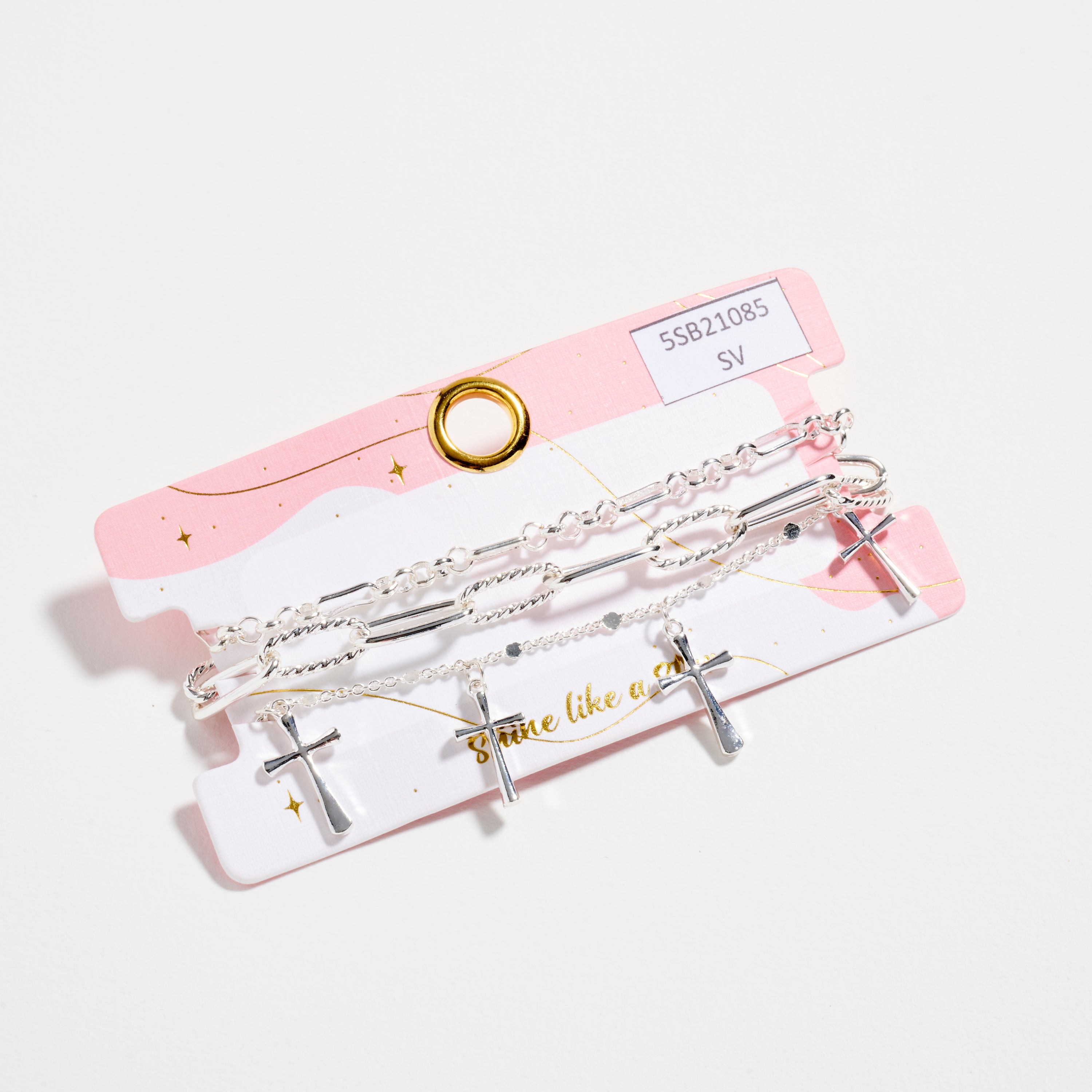 Multi-Chain Gold-Dipped Bracelet Set with Cross Details