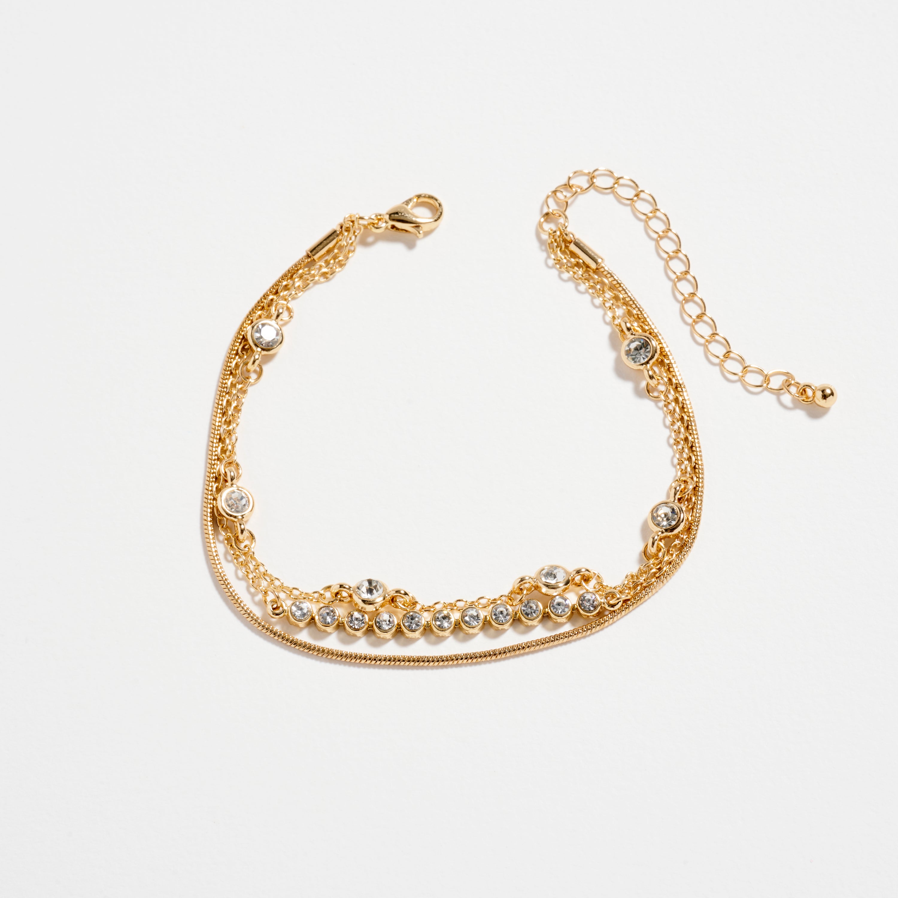 Gold-dipped Layered Crystal Bracelet Set – Multi-Chain Adjustable Dainty Bracelets