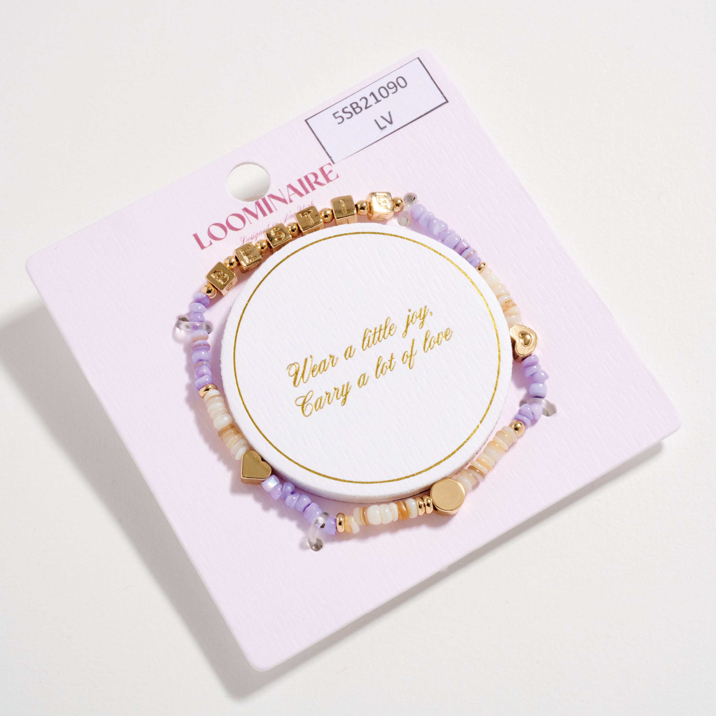 Beaded “Bestie” Bracelet with Gold Letter Cubes & Heart Accents – Friendship Stretch Bracelet