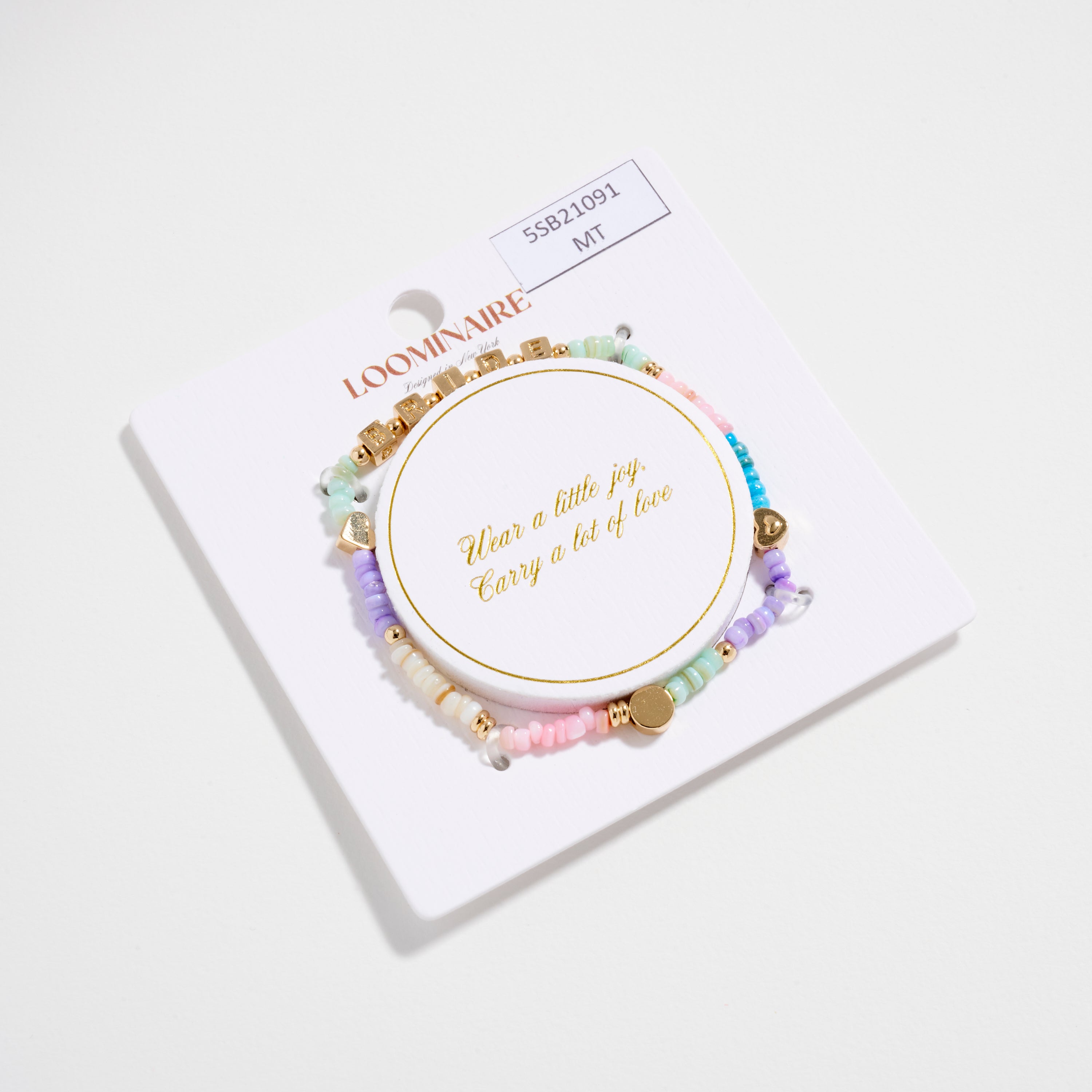 Beaded “Bride” Bracelet with Gold Letter Cubes & Heart Accents – Wedding Party Stretch Bracelet