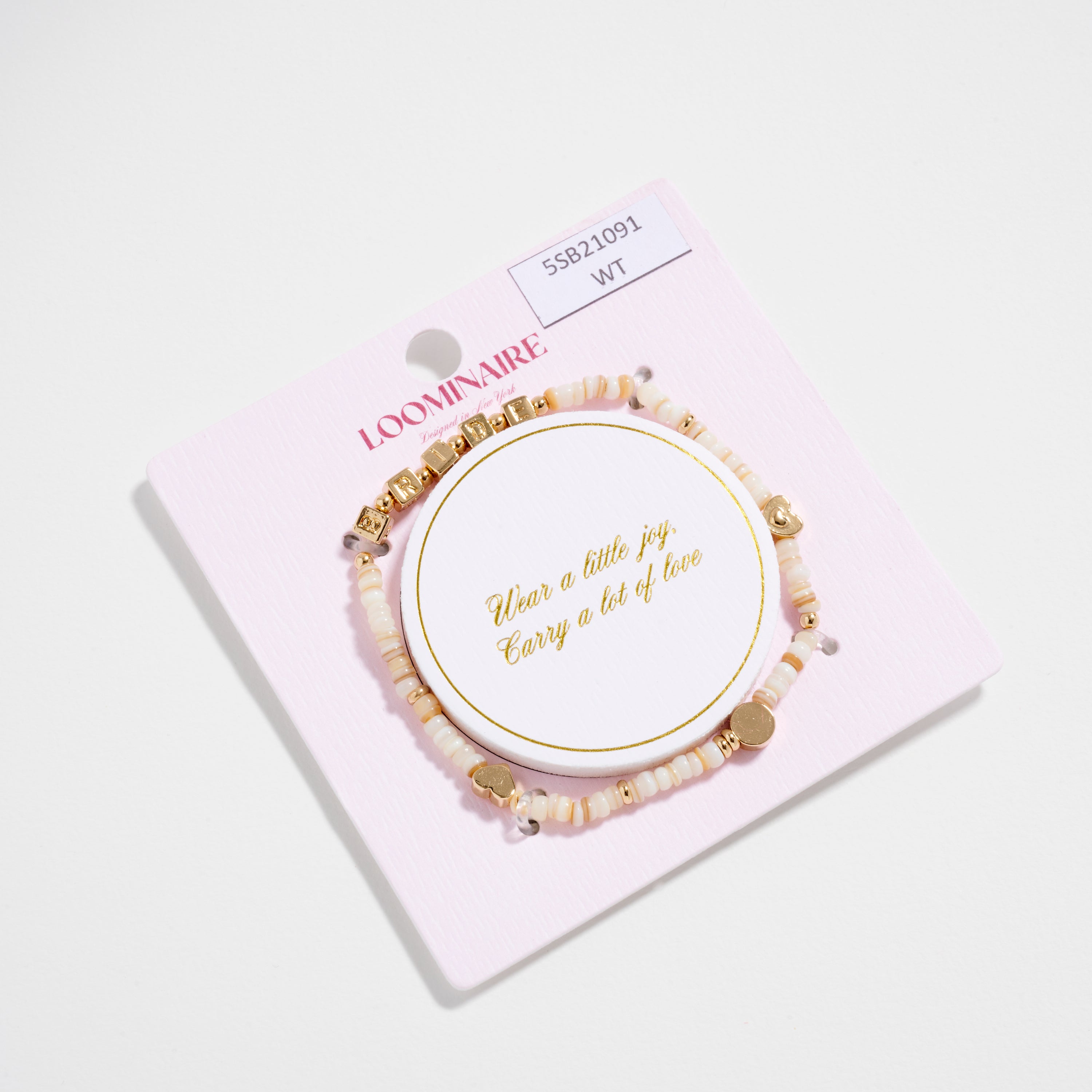 Gold Dipped Beaded “Bride” Bracelet with Gold Letter Cubes & Heart Accents – Wedding Party Stretch Bracelet