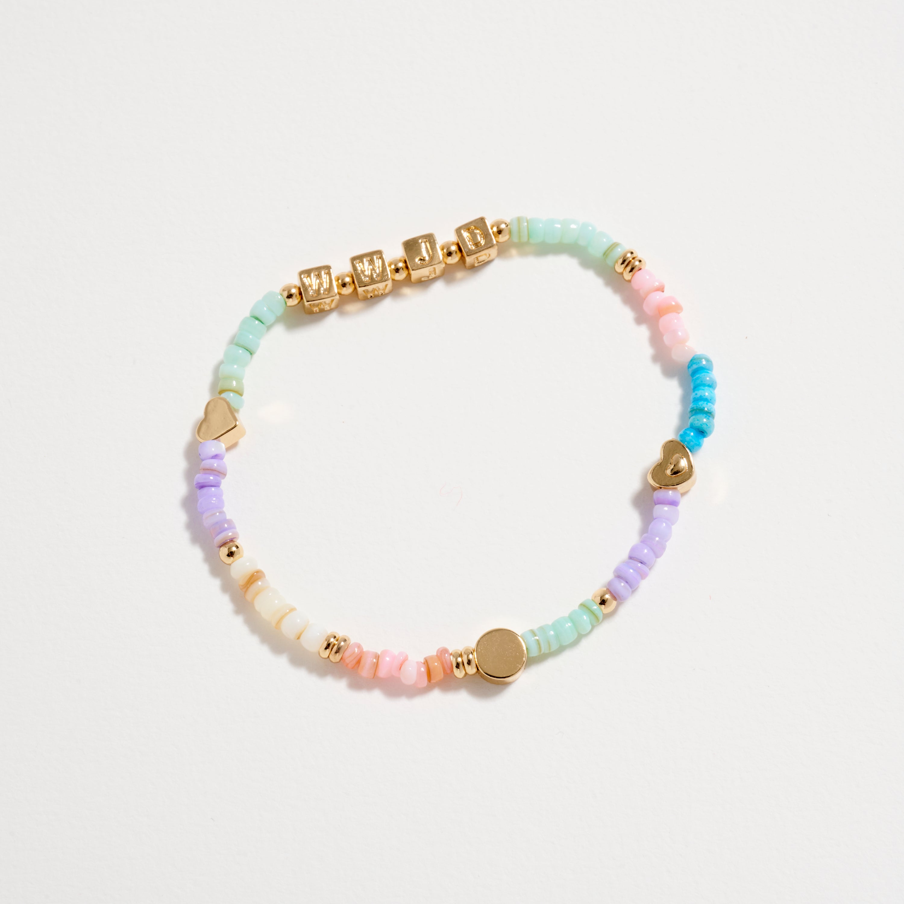 "WWJD" Beaded Stretch Bracelet | Pastel Rainbow & Gold Letter Bead Bracelet | Christian Jewelry Gift | What Would Jesus Do Bracelet