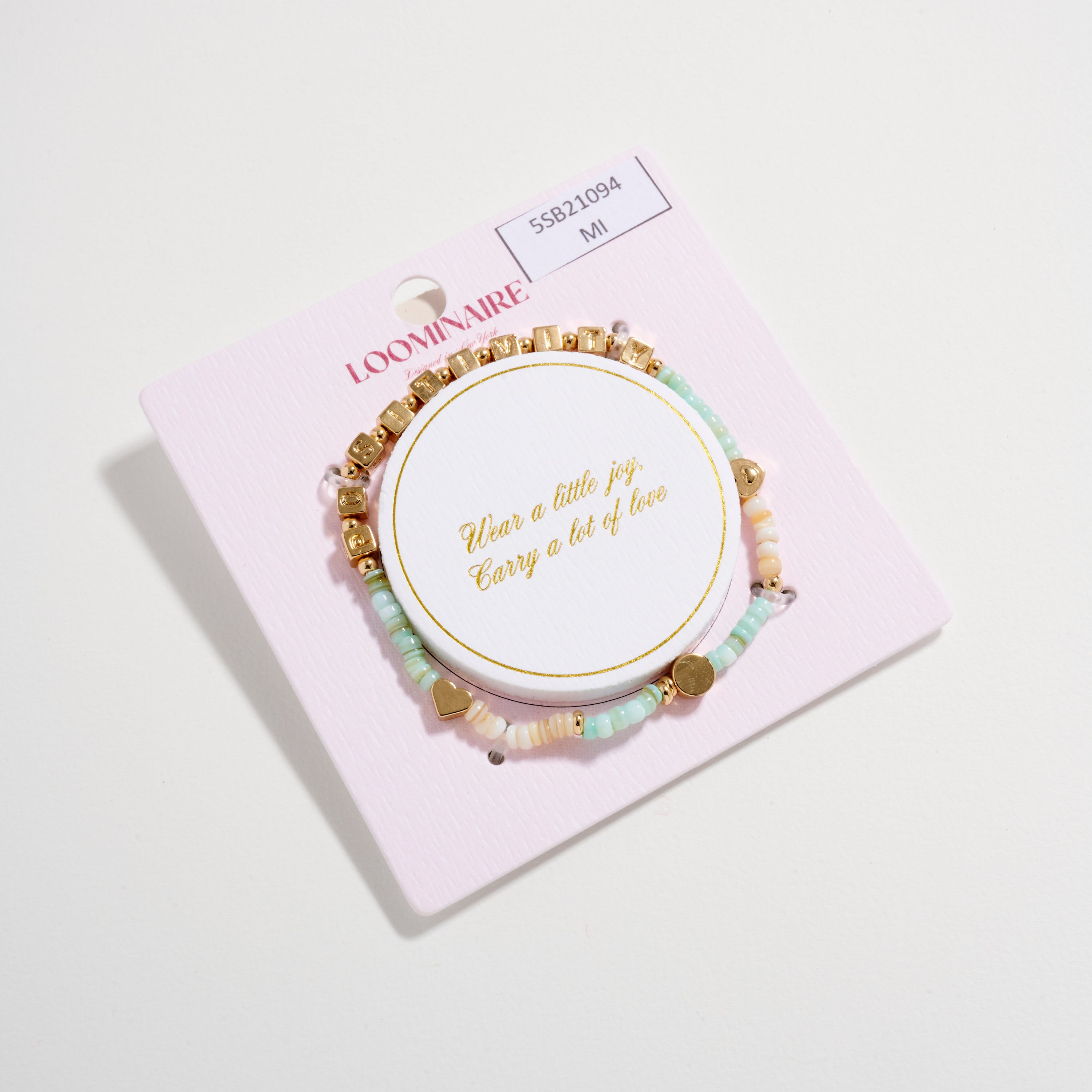 Beaded Stretch Bracelet with “POSITIVITY” Letter Charms