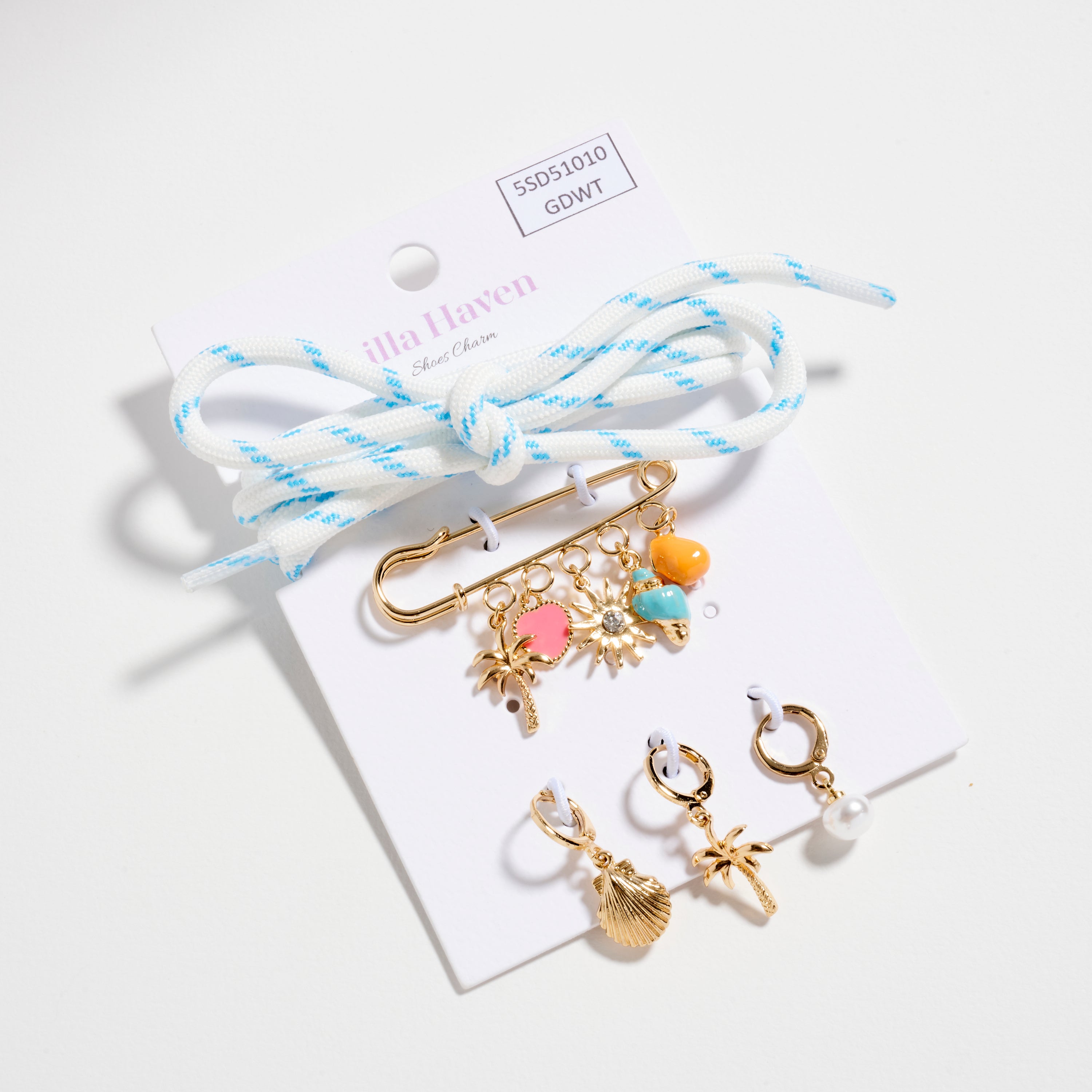Tropical Shoe Charm and Earring Set with Gold Accents – Beach-Inspired Design