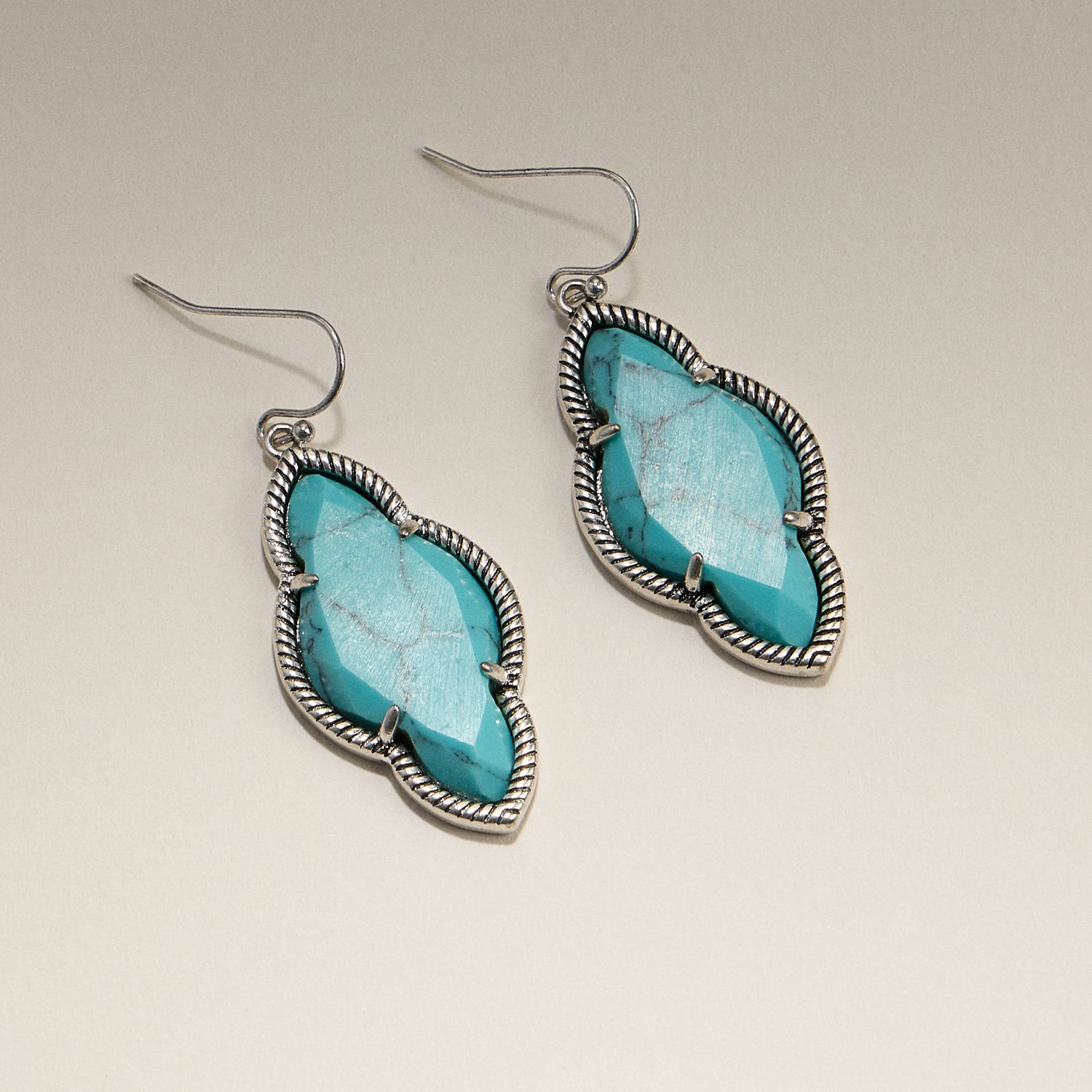 Turquoise Dangle Earrings in Silver Tone