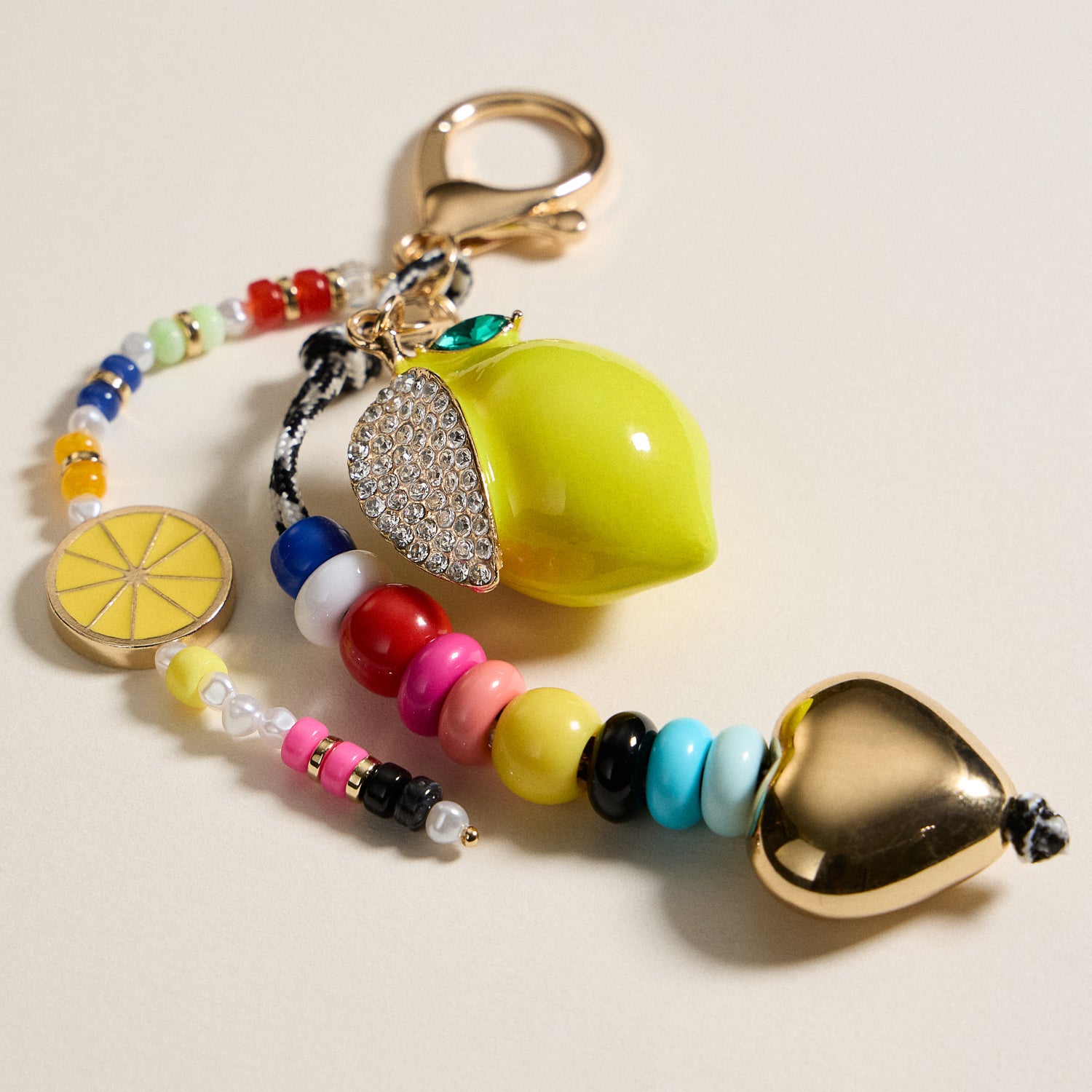 Colorful Lemon Charm Keychain with Enamel Accents