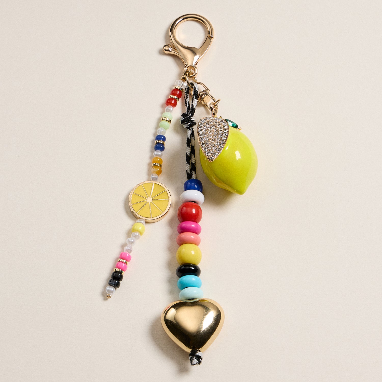 Colorful Lemon Charm Keychain with Enamel Accents