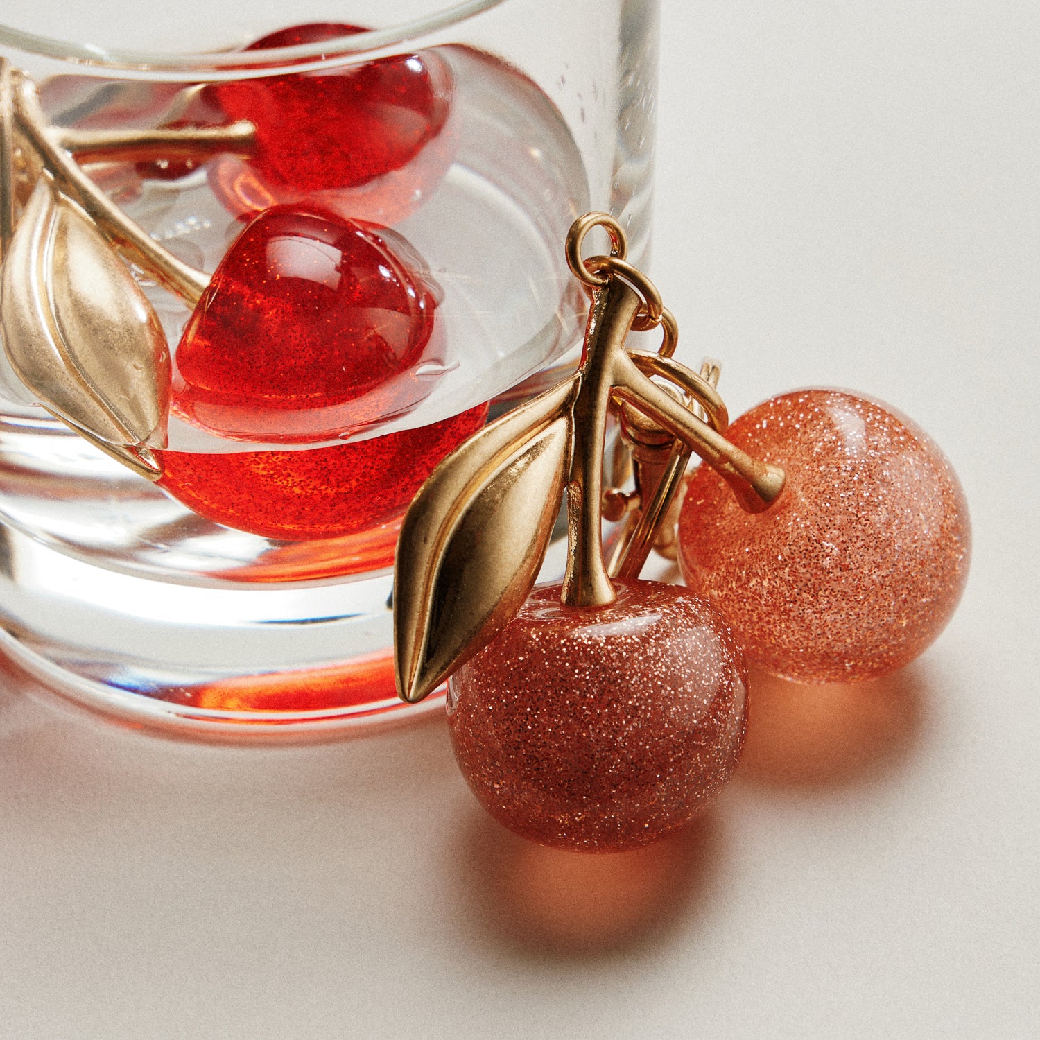 Glossy Cherry Keychain Charm | Red Gold