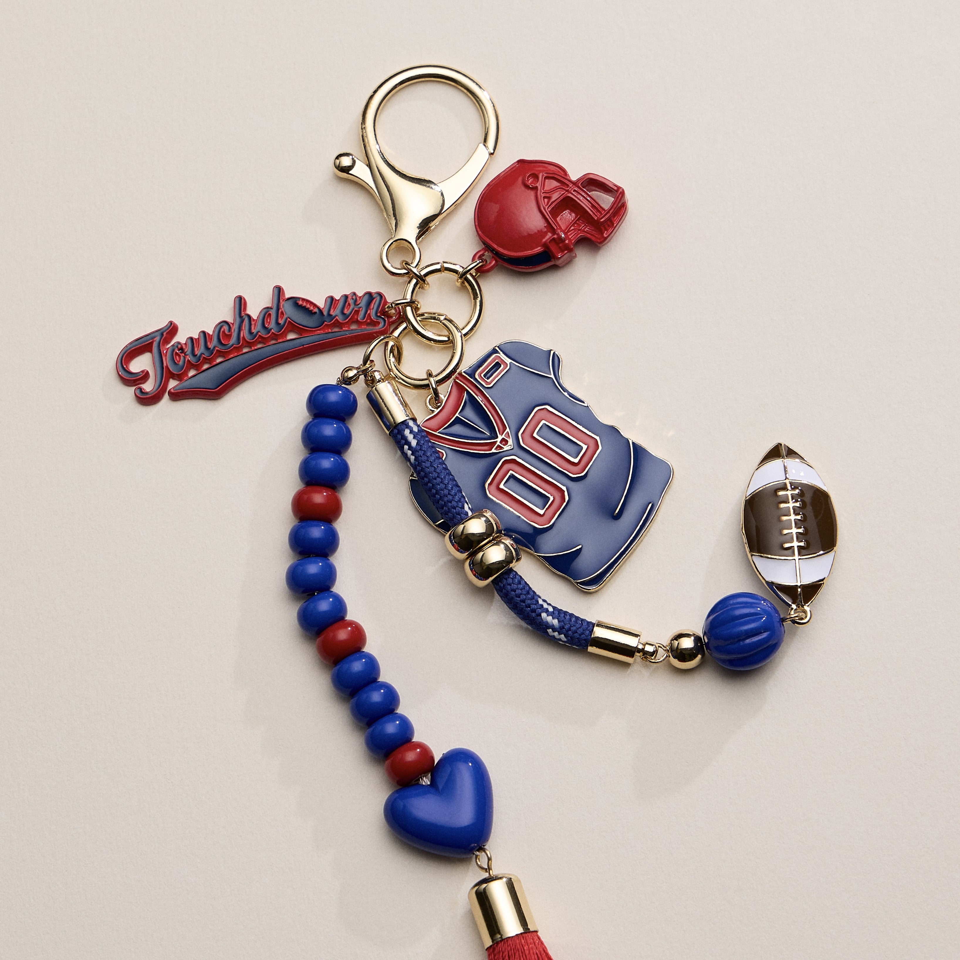 Gameday Football Keychain – Football Jersey, Helmet, Touchdown Charm & Tassel Bag Accessory - Frem