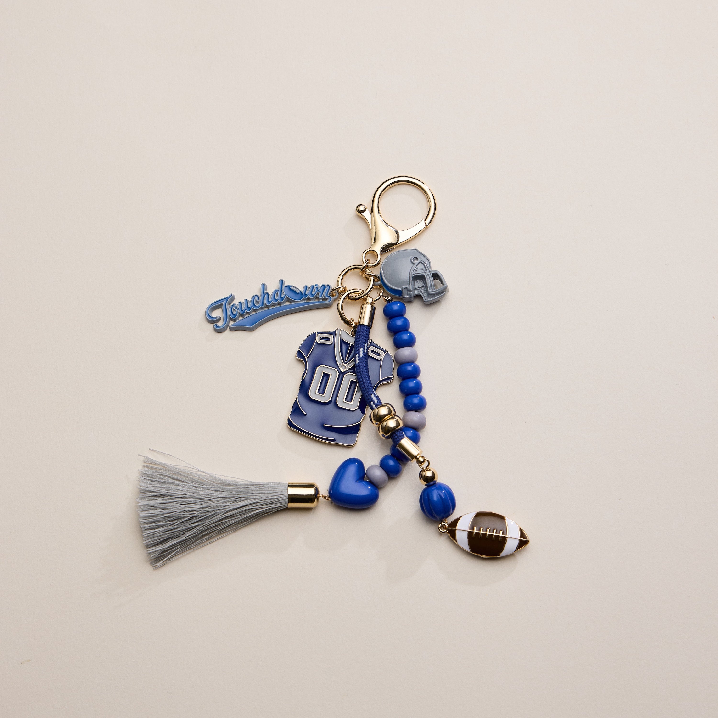 Gameday Football Keychain – Football Jersey, Helmet, Touchdown Charm & Tassel Bag Accessory - Frem