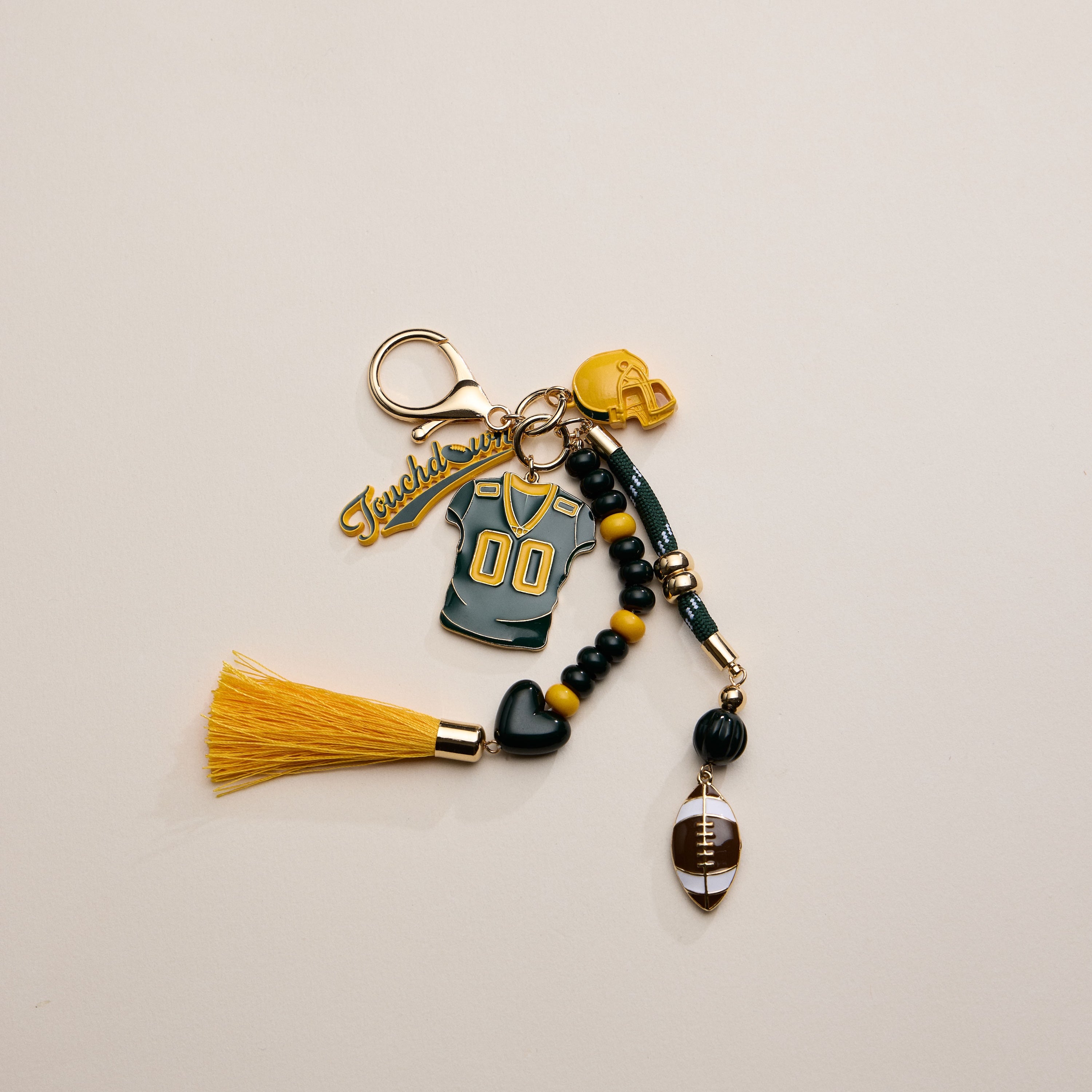 Gameday Football Keychain – Football Jersey, Helmet, Touchdown Charm & Tassel Bag Accessory - Frem