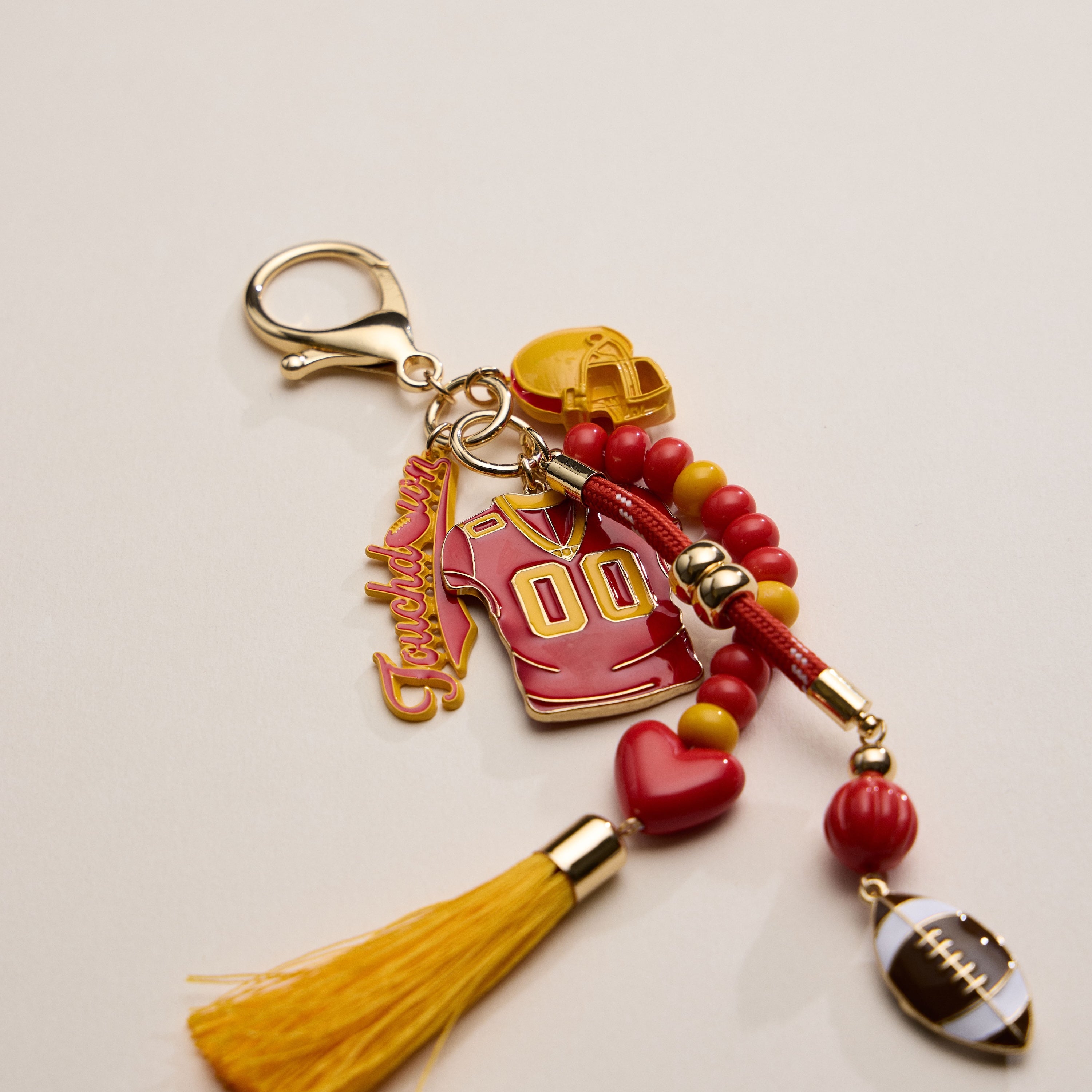 Gameday Football Keychain – Football Jersey, Helmet, Touchdown Charm & Tassel Bag Accessory - Frem