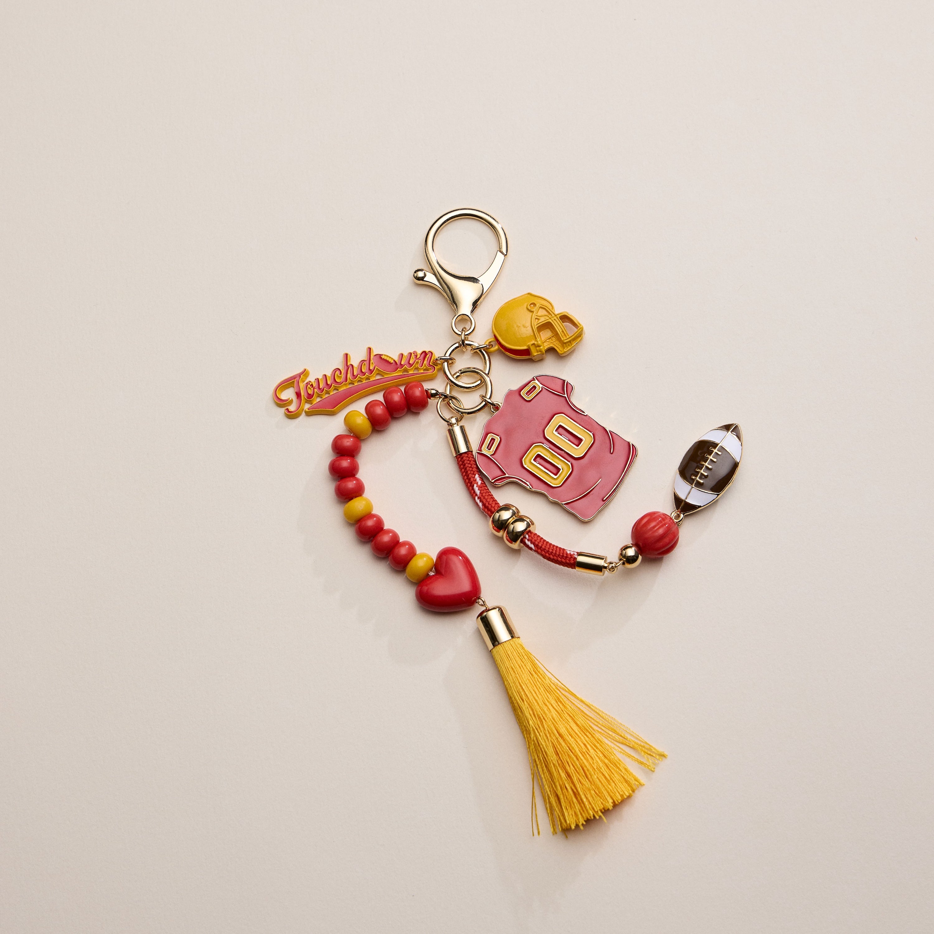Gameday Football Keychain – Football Jersey, Helmet, Touchdown Charm & Tassel Bag Accessory - Frem