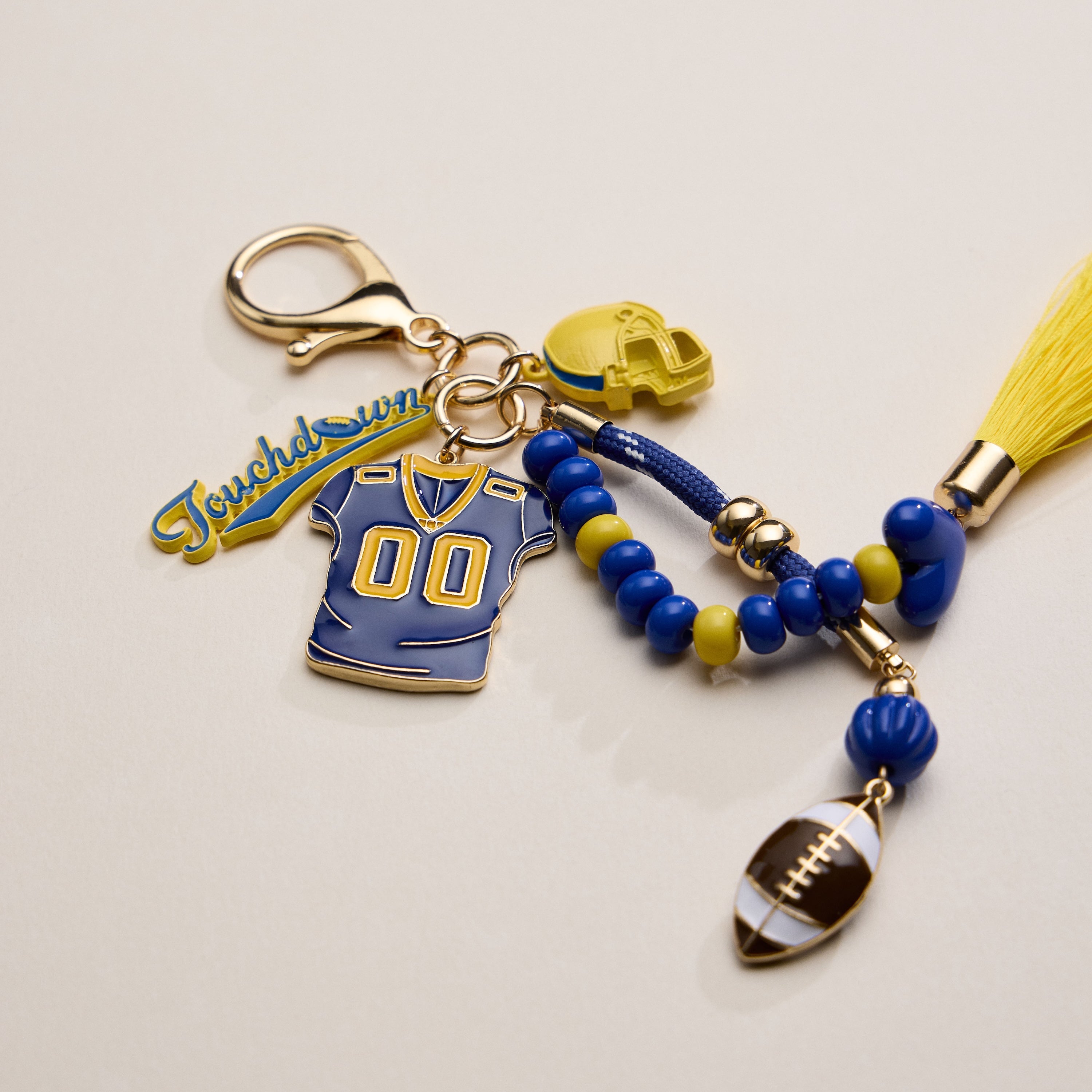 Gameday Football Keychain – Football Jersey, Helmet, Touchdown Charm & Tassel Bag Accessory - Frem
