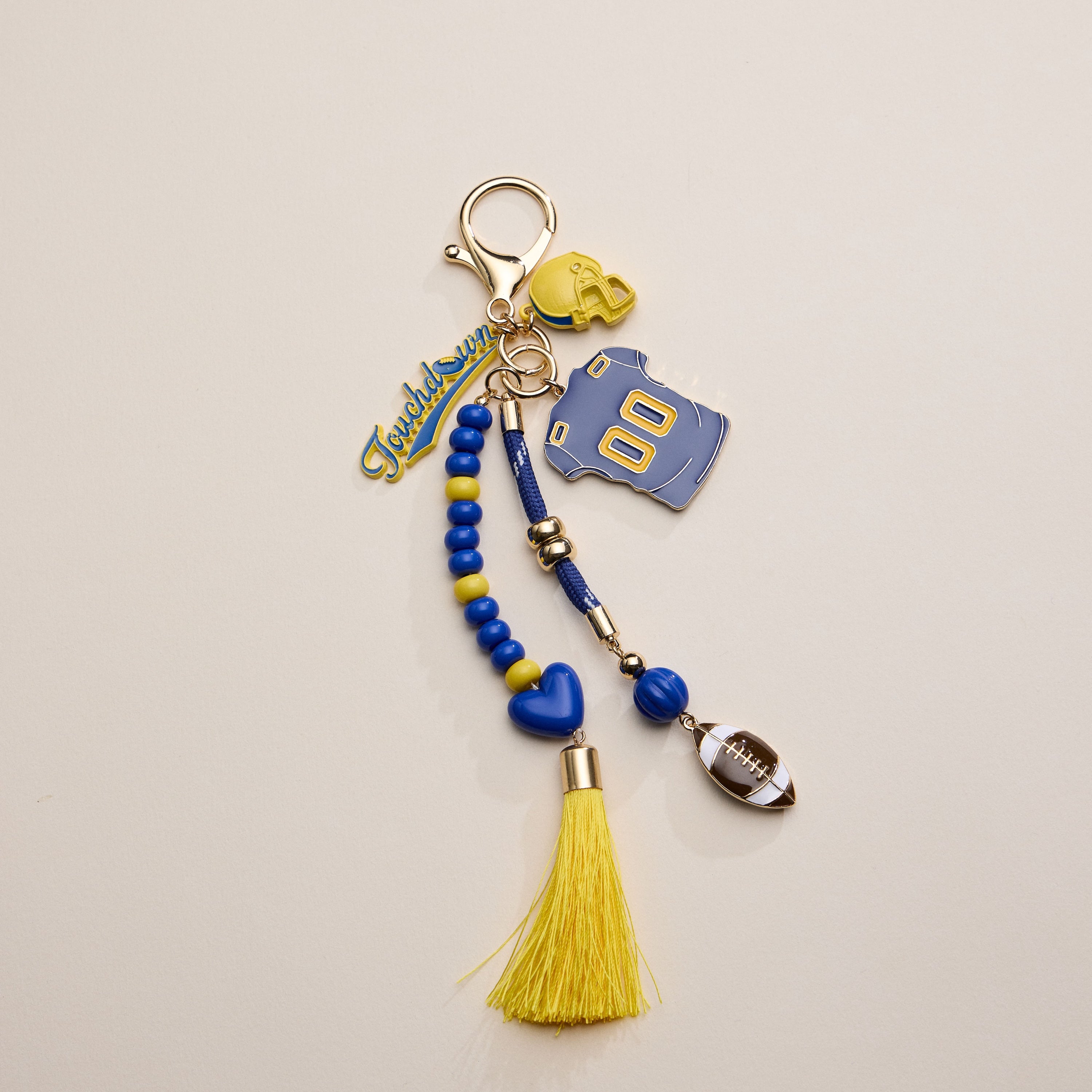 Gameday Football Keychain – Football Jersey, Helmet, Touchdown Charm & Tassel Bag Accessory - Frem