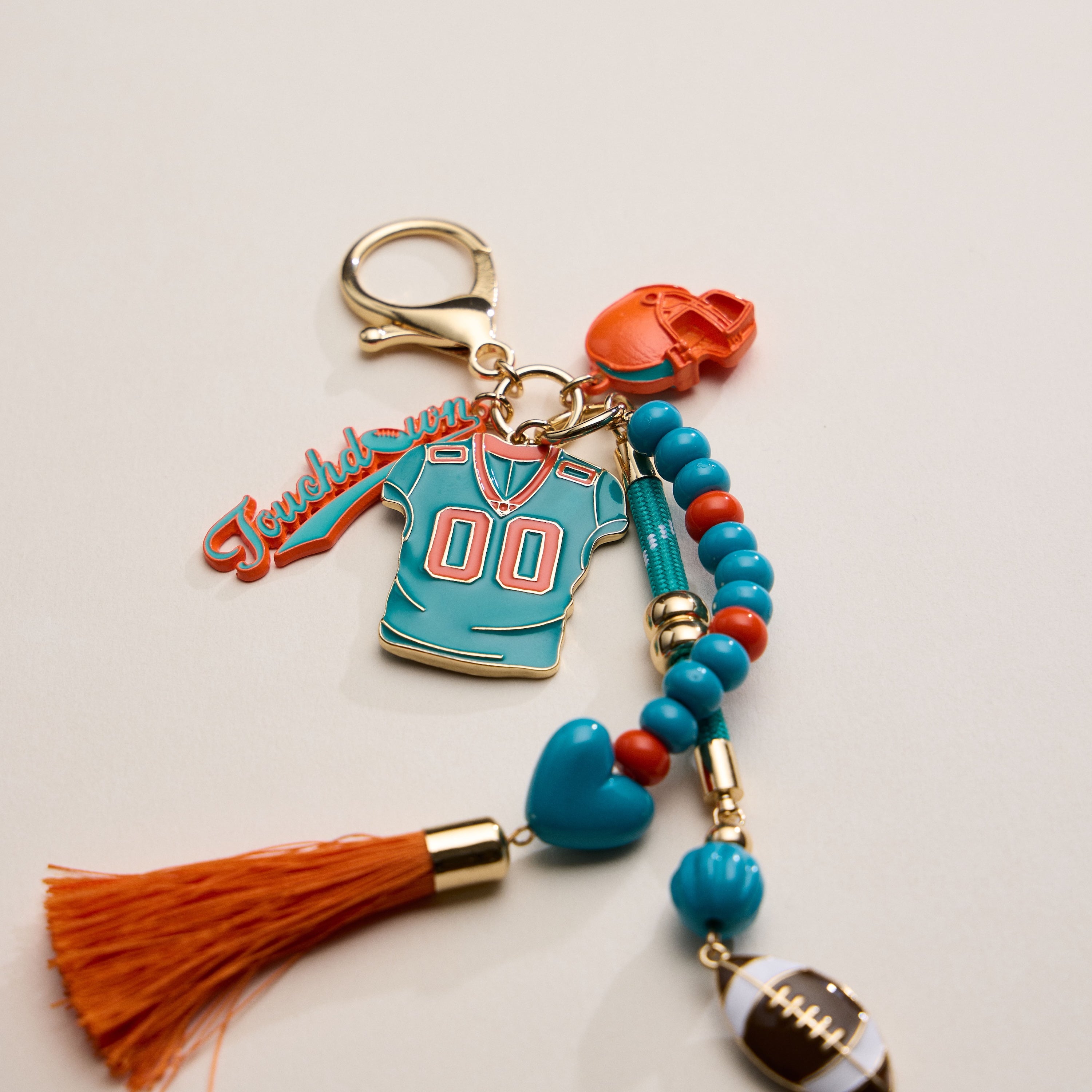 Gameday Football Keychain – Football Jersey, Helmet, Touchdown Charm & Tassel Bag Accessory - Frem