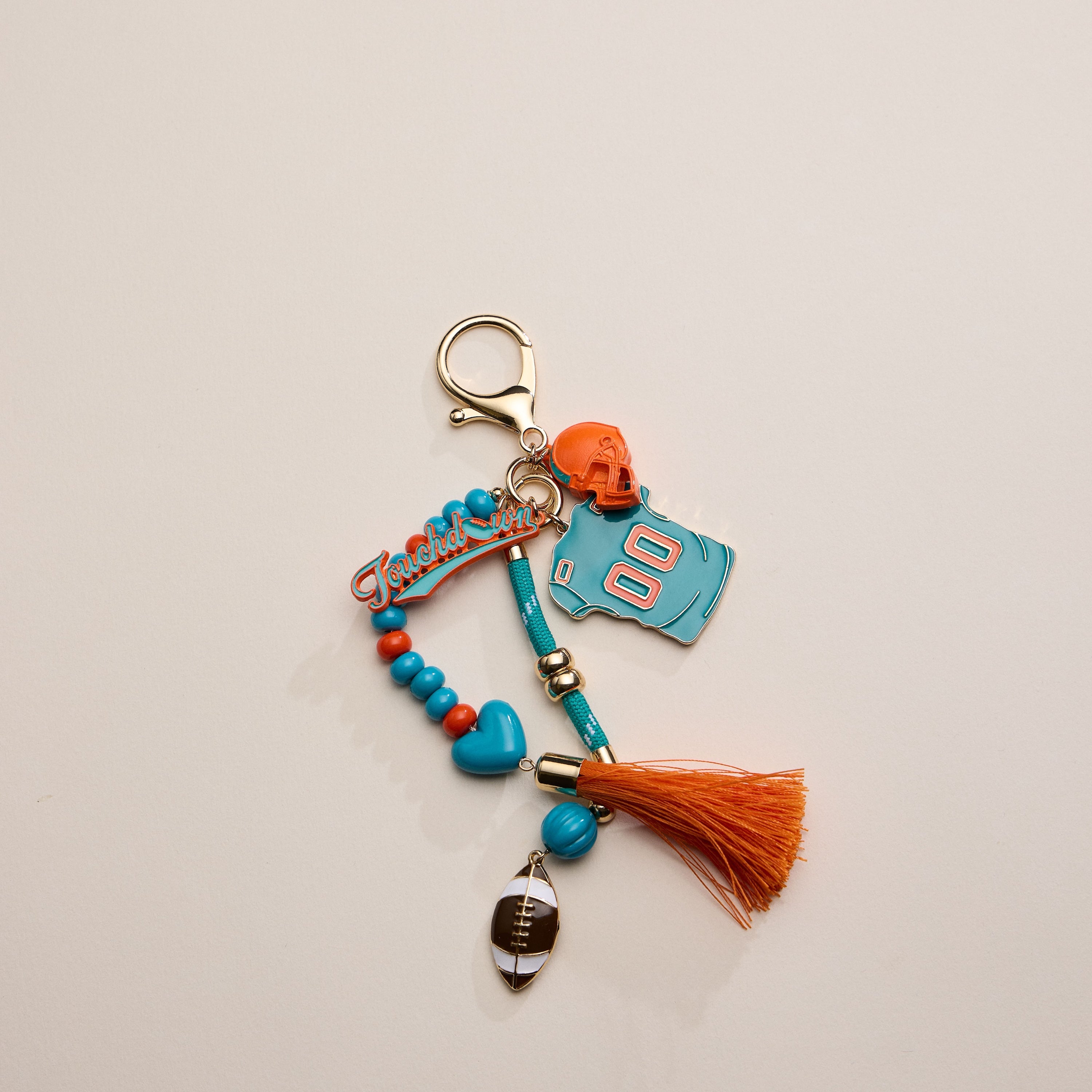 Gameday Football Keychain – Football Jersey, Helmet, Touchdown Charm & Tassel Bag Accessory - Frem