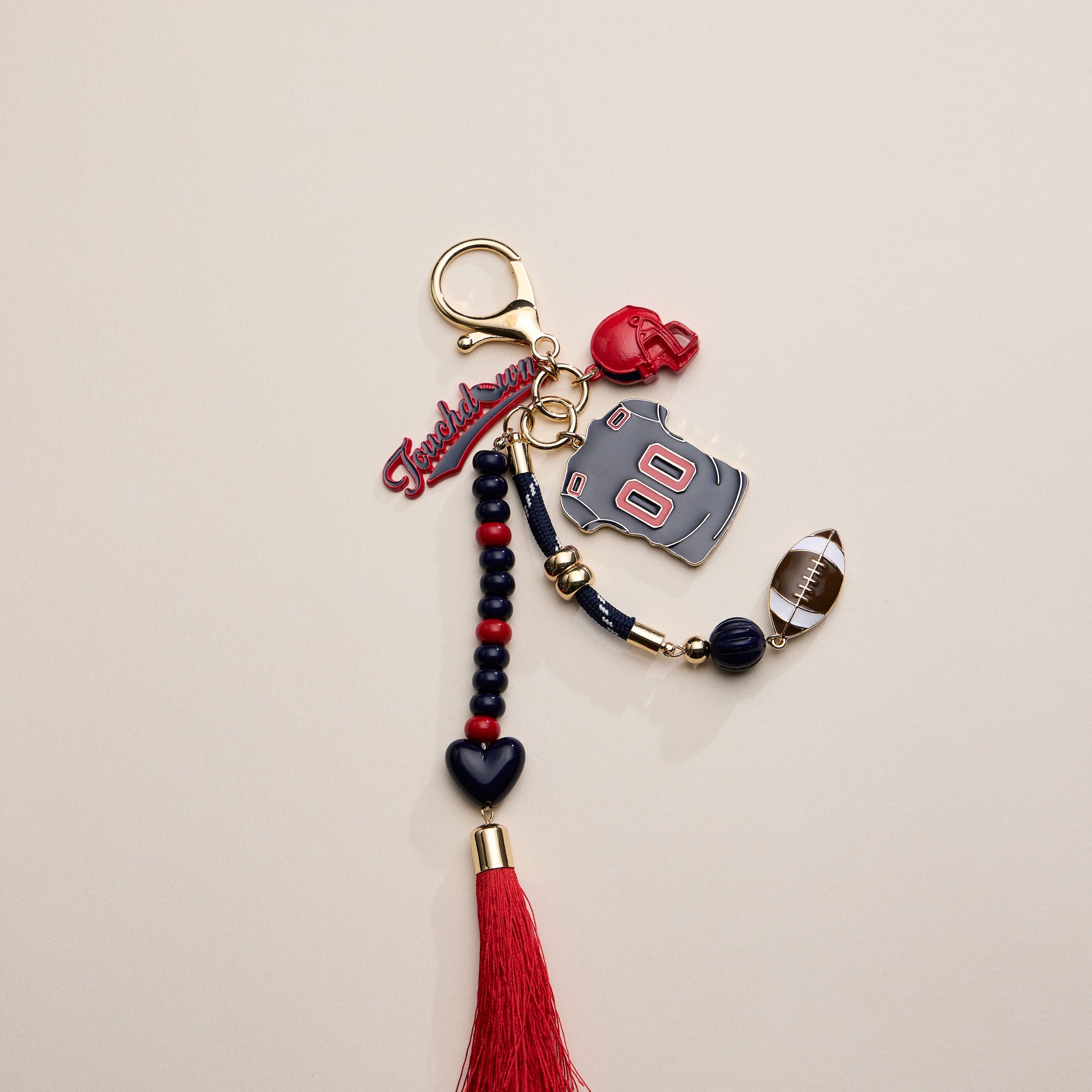 Gameday Football Keychain – Football Jersey, Helmet, Touchdown Charm & Tassel Bag Accessory - Frem