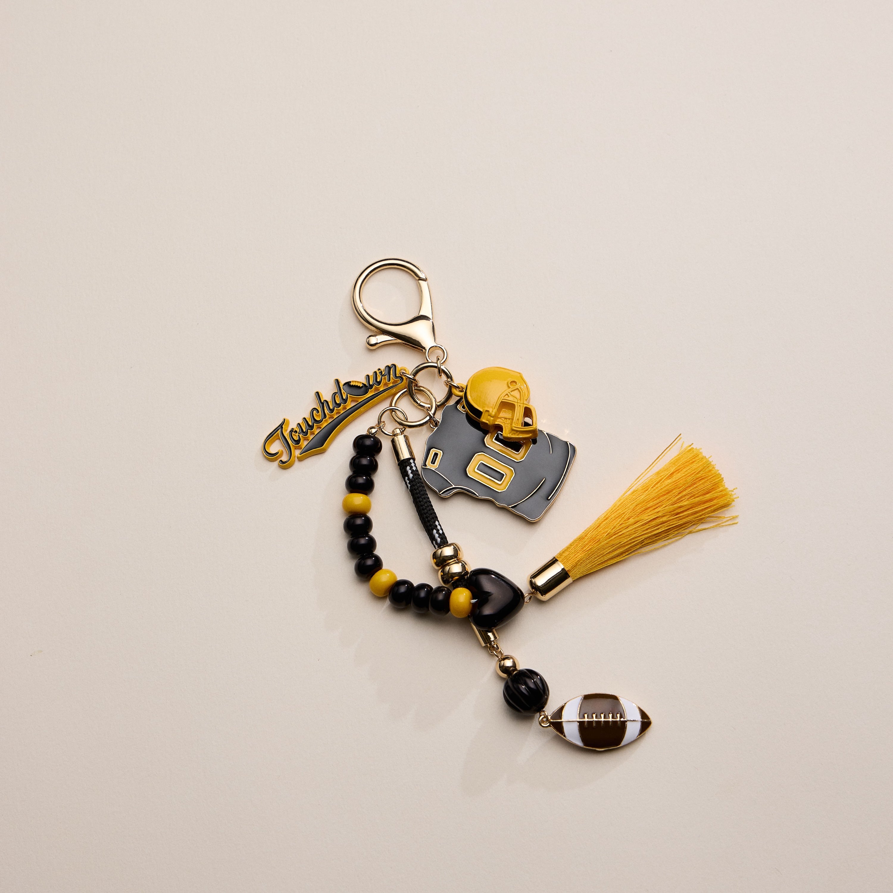 Gameday Football Keychain – Football Jersey, Helmet, Touchdown Charm & Tassel Bag Accessory - Frem