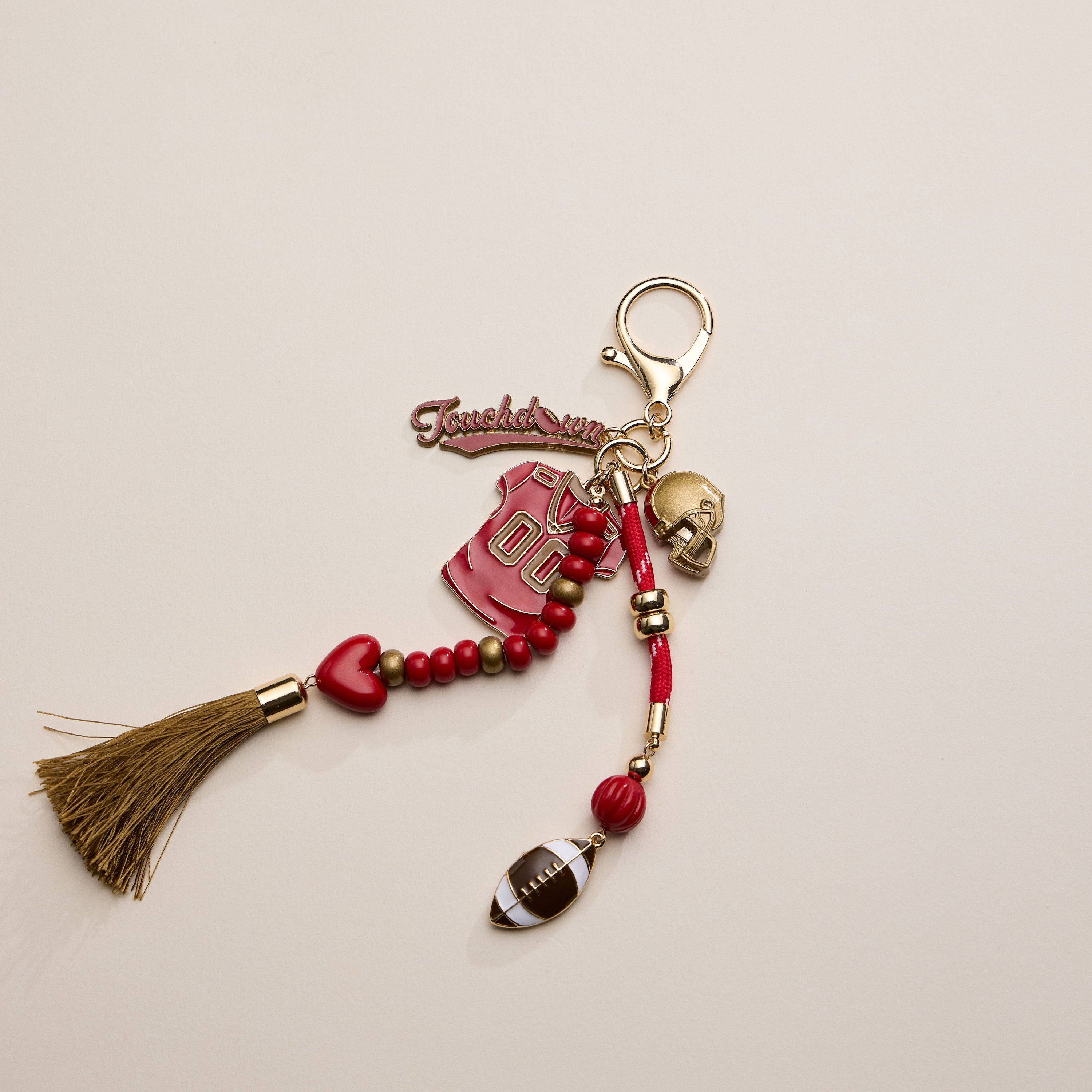 Gameday Football Keychain – Football Jersey, Helmet, Touchdown Charm & Tassel Bag Accessory - Frem