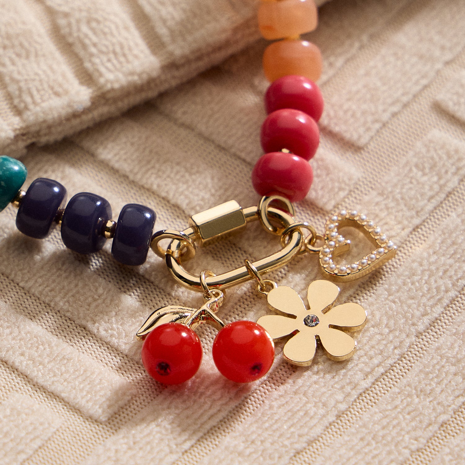 Layered Glass Bead Necklace with Trio of Charms