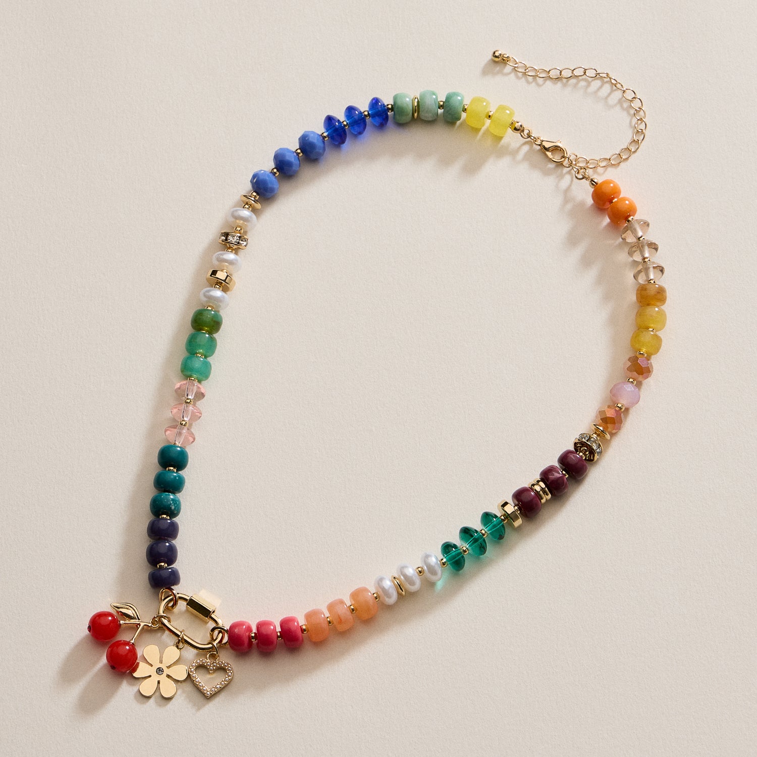 Layered Glass Bead Necklace with Trio of Charms