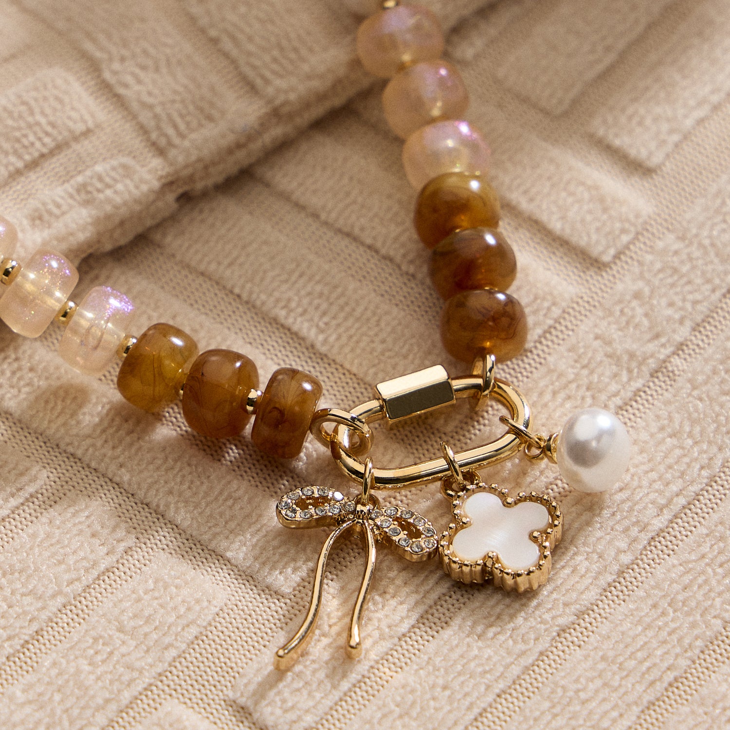 Layered Glass Bead Necklace with Trio of Charms