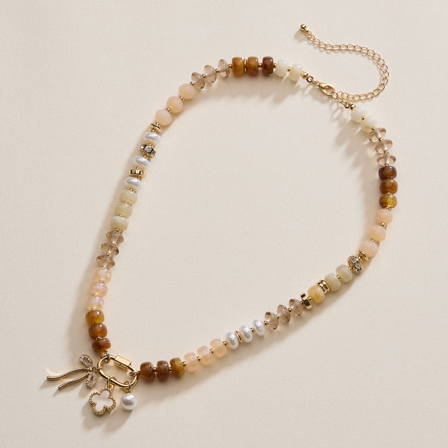 Layered Glass Bead Necklace with Trio of Charms