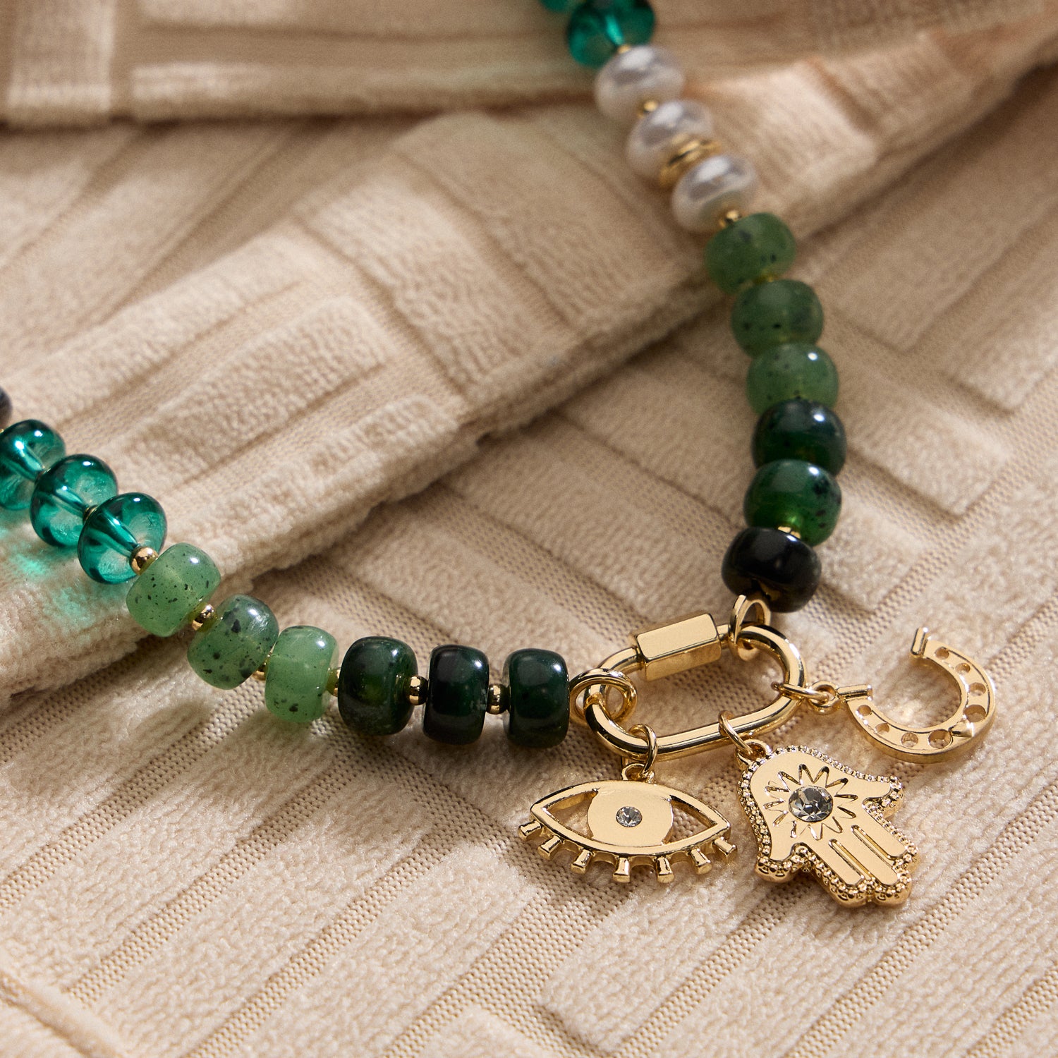 Layered Glass Bead Necklace with Trio of Charms