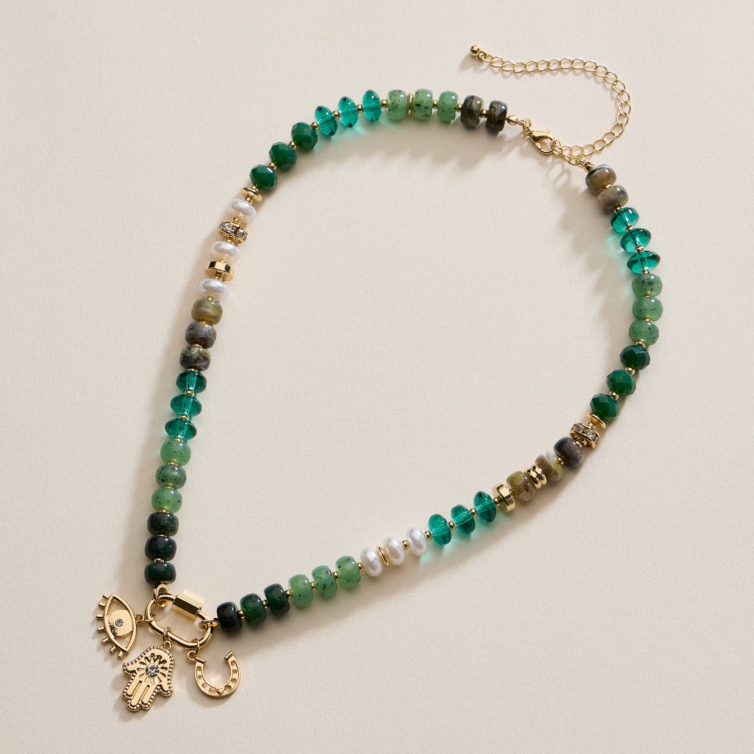 Layered Glass Bead Necklace with Trio of Charms