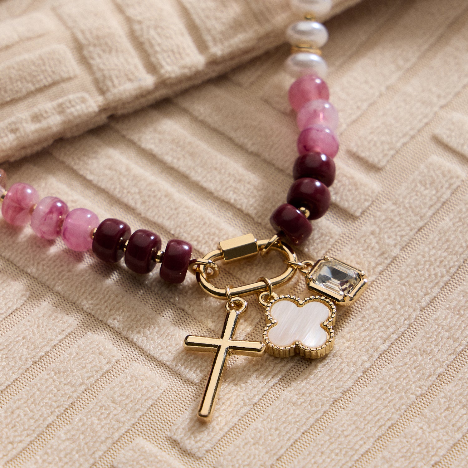 Layered Glass Bead Necklace with Trio of Charms