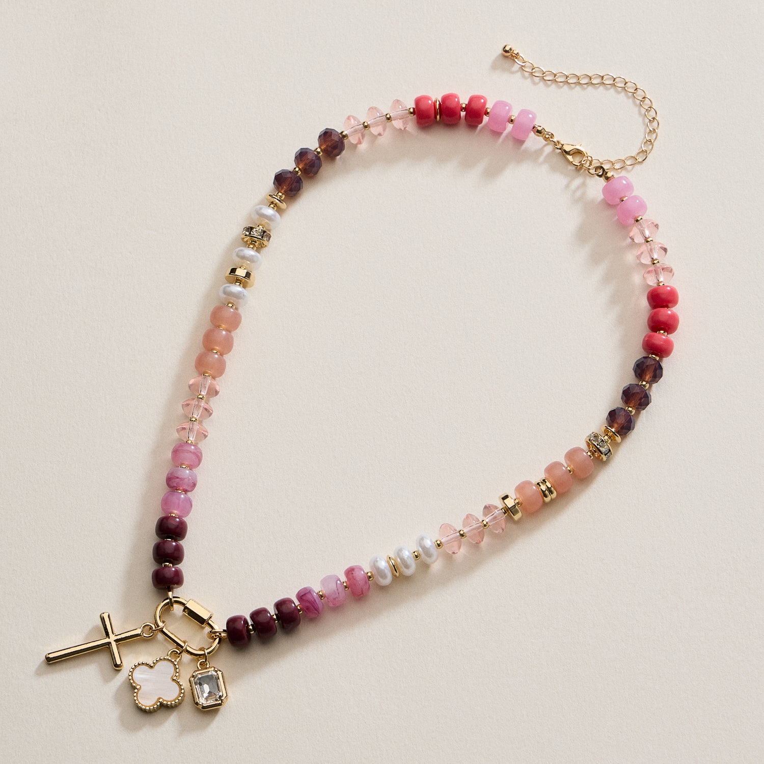 Layered Glass Bead Necklace with Trio of Charms