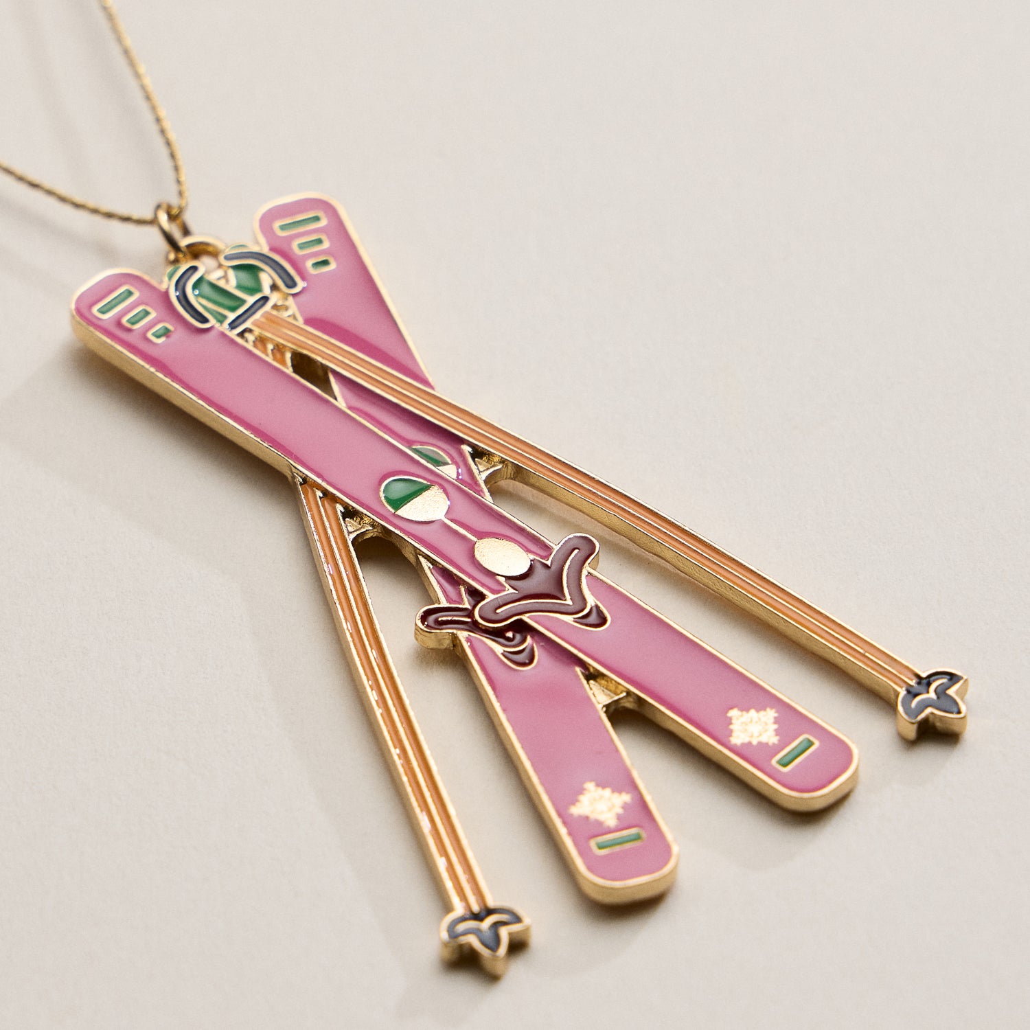 Ski Ornament – Pink Skis and Poles Holiday Decoration
