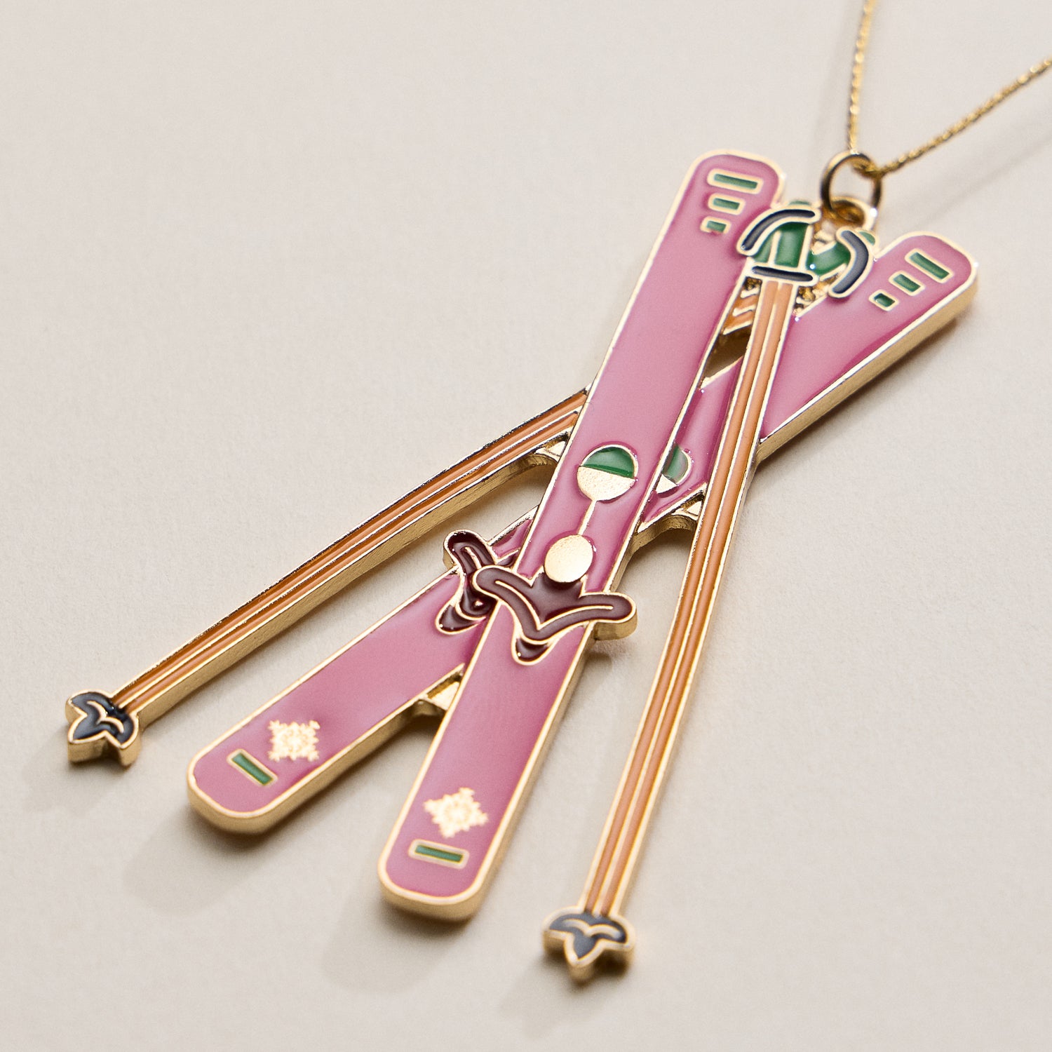Ski Ornament – Pink Skis and Poles Holiday Decoration