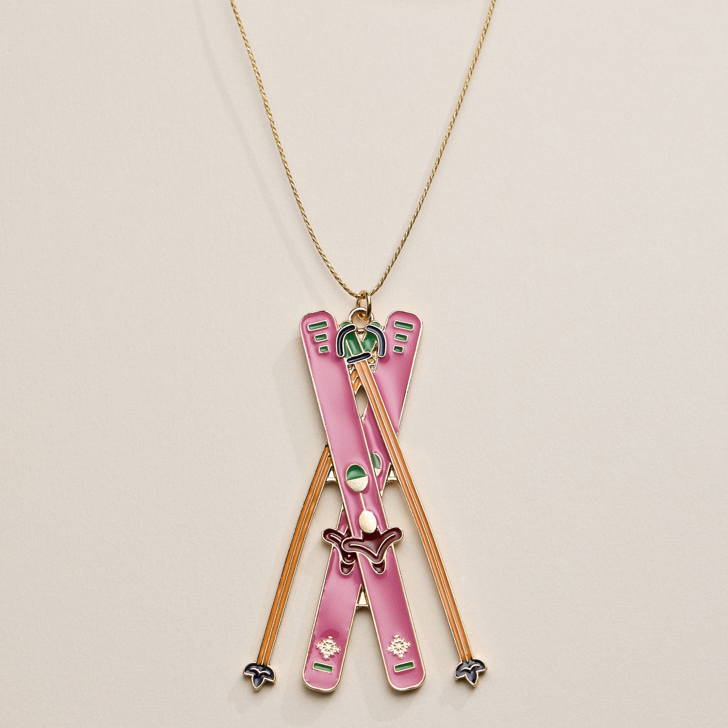 Ski Ornament – Pink Skis and Poles Holiday Decoration