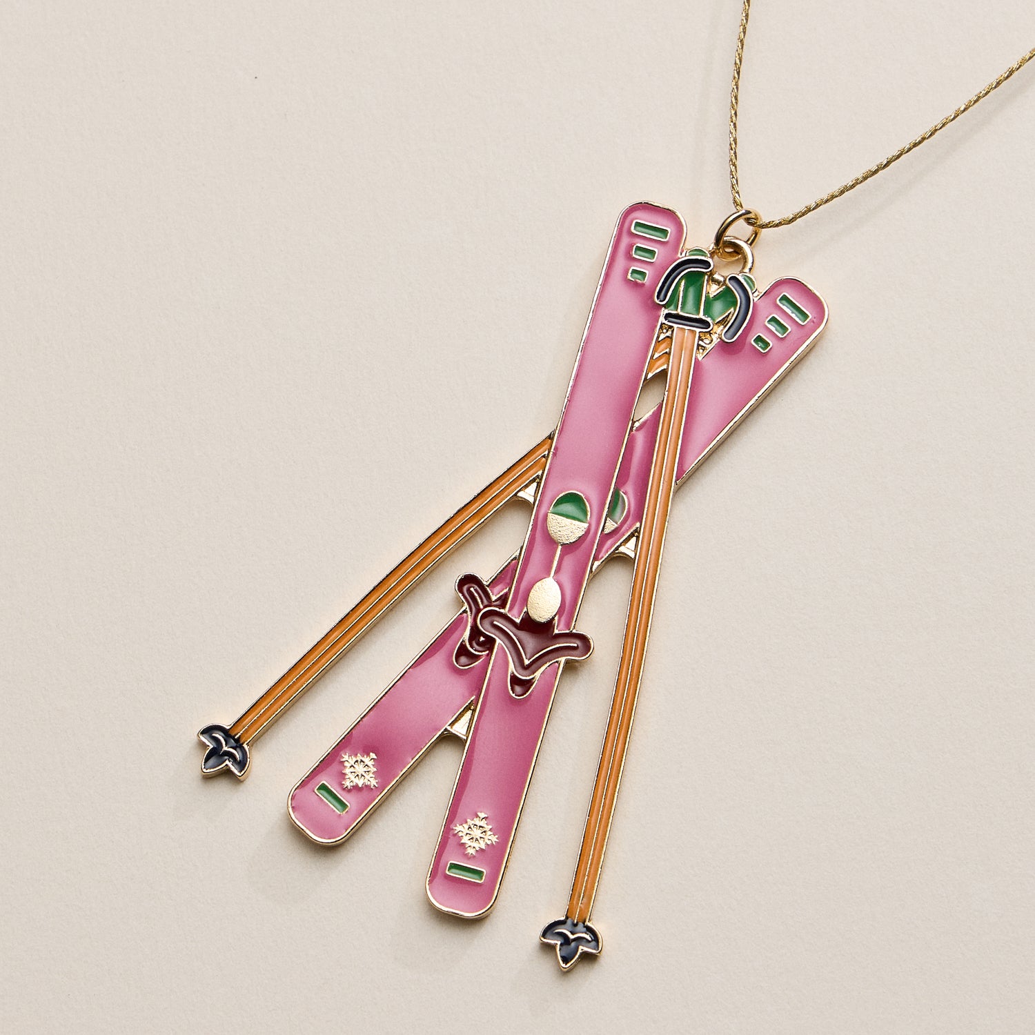 Ski Ornament – Pink Skis and Poles Holiday Decoration