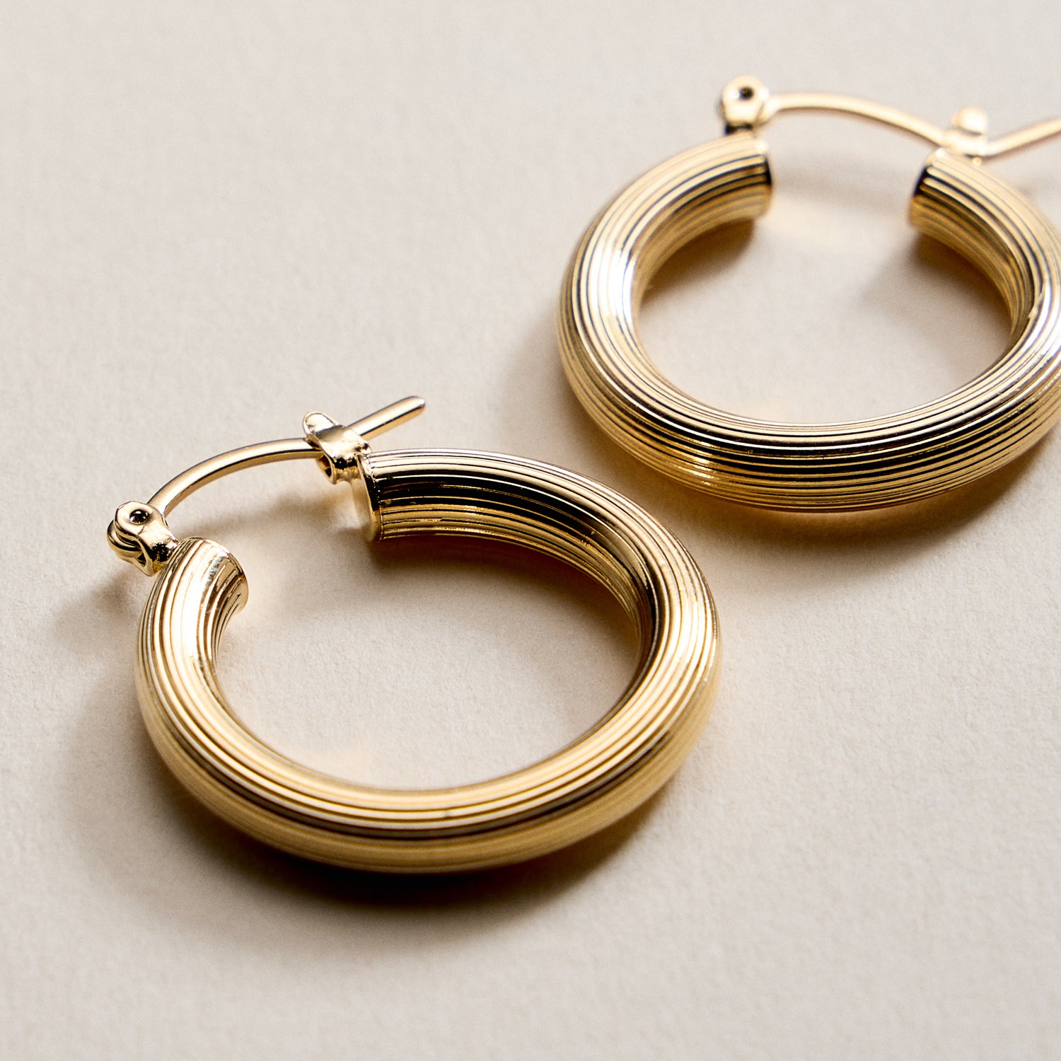 Gold Filled Ribbed Hoop Earrings – Small Textured Hoops