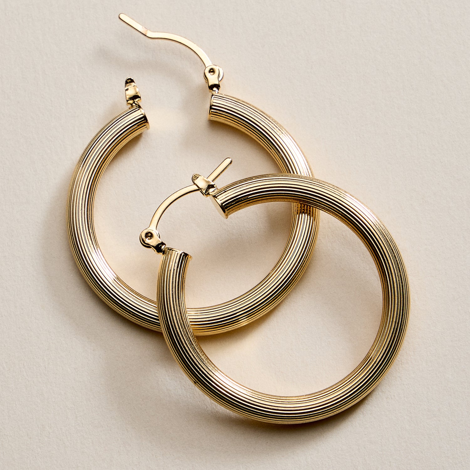 Gold Filled Ribbed Hoop Earrings – Medium Textured Hoops